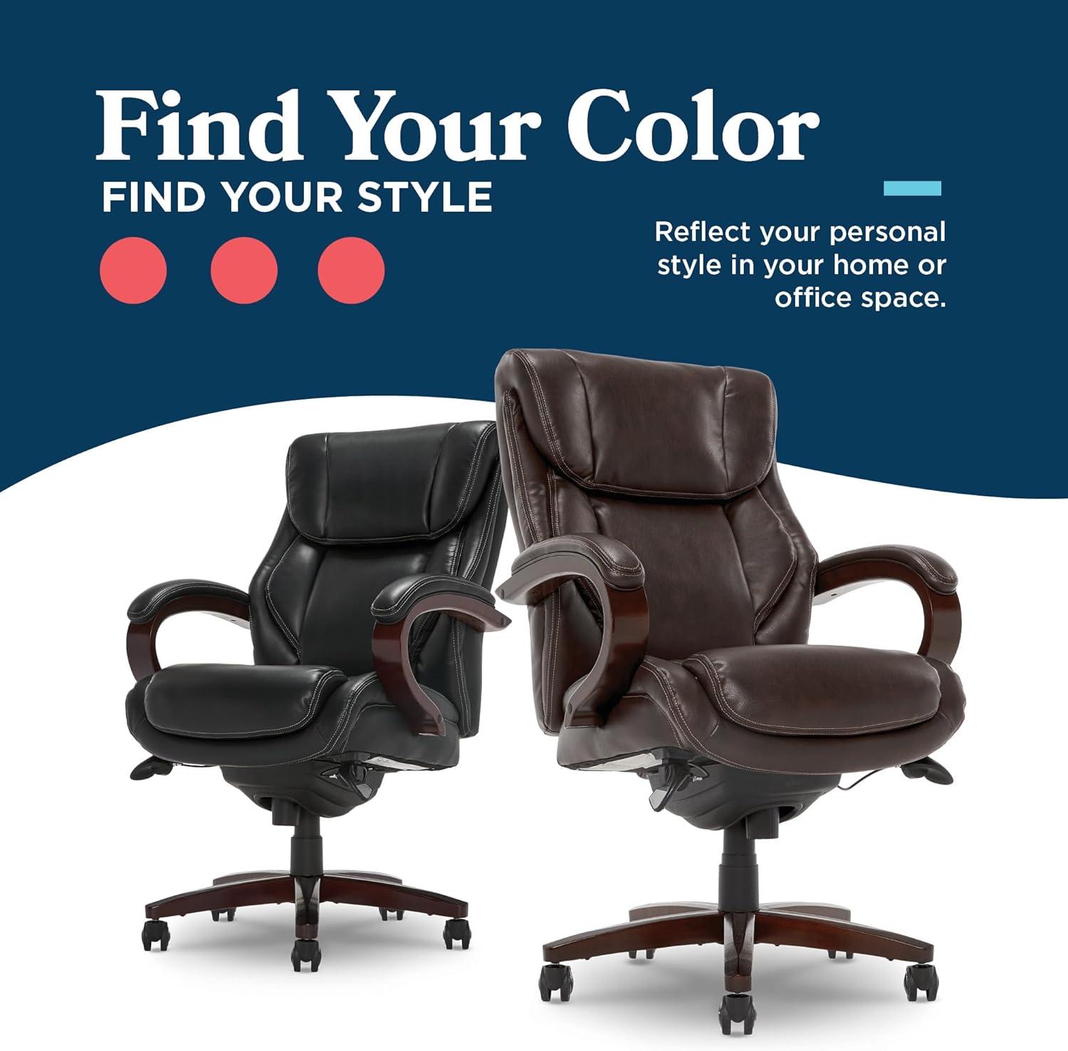 La-Z-Boy La-Z-Boy Bellamy Executive Office Chair with Memory Foam Cushions, Real Wood Arms and Swivel Base, Waterfall Seat Edge, Faux Bonded Leather