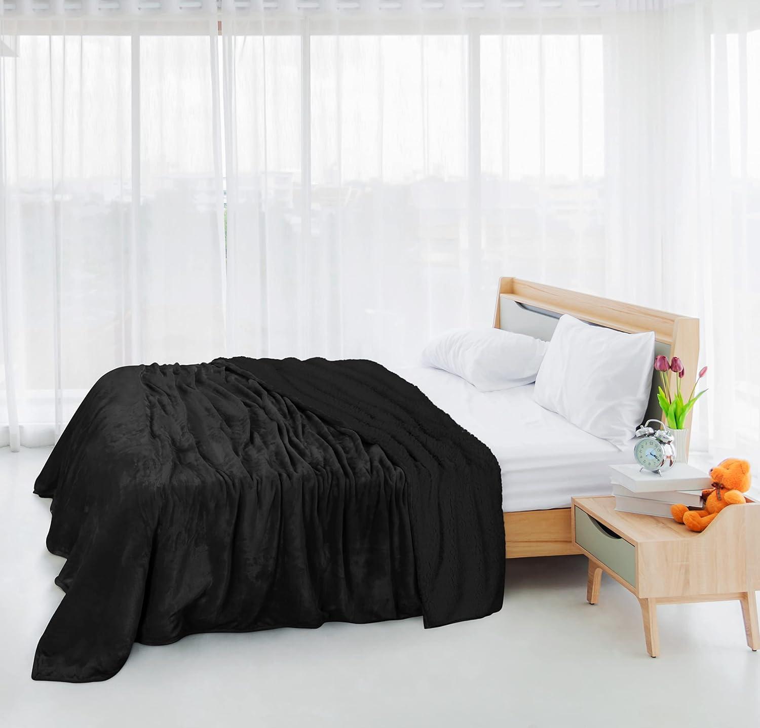 Utopia Bedding Sherpa Blanket Throw Size [Black, 50x60 Inches] - 480GSM Thick Warm Plush Fleece Reversible Blanket for Bed, Sofa, Couch, Camping and Travel