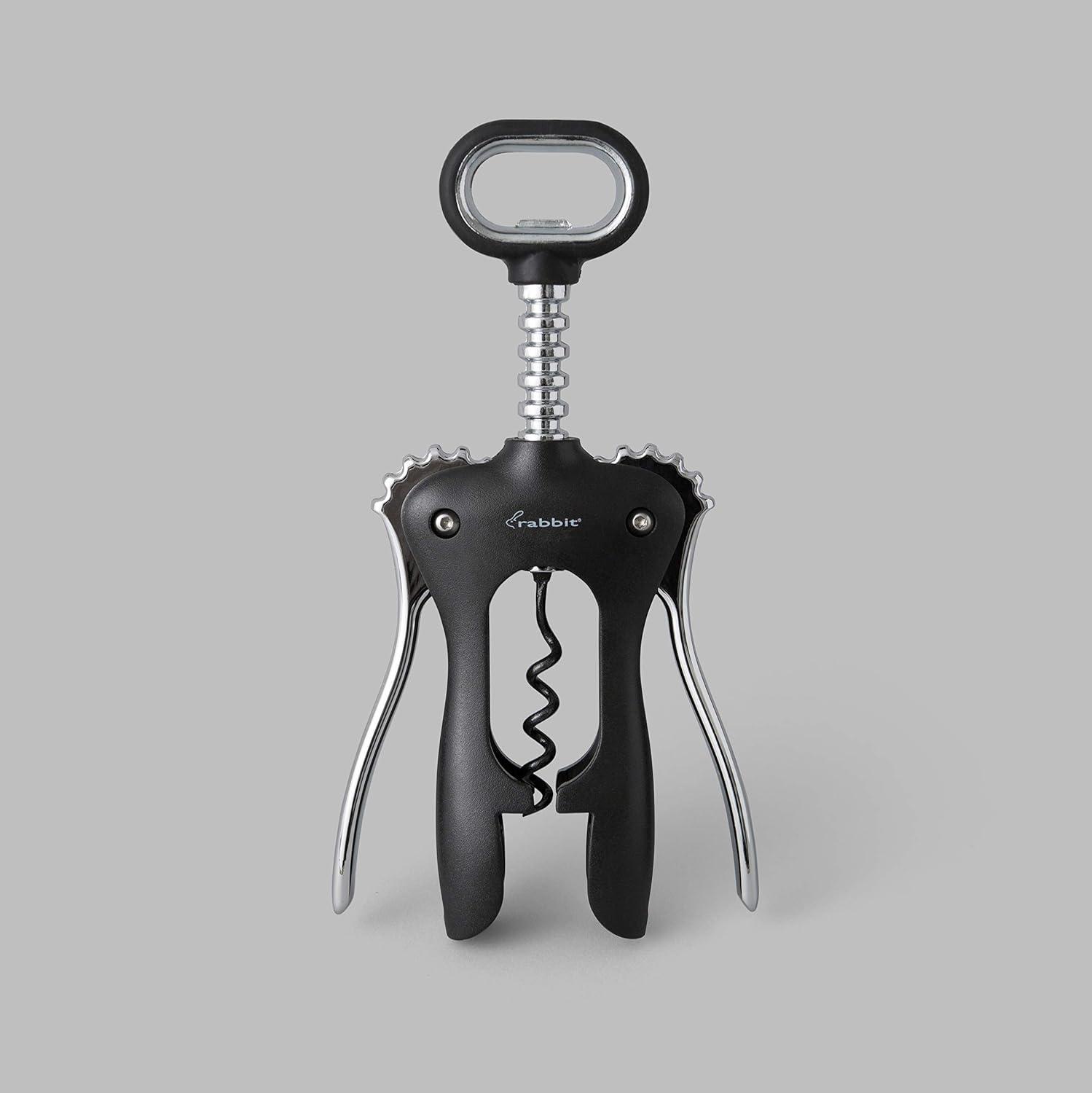 Rabbit Black Stainless Steel Wing Corkscrew with Storage Case