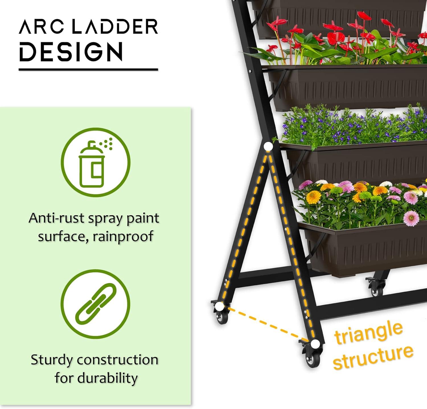 Black 5-Tier Vertical Garden Planter with Wheels