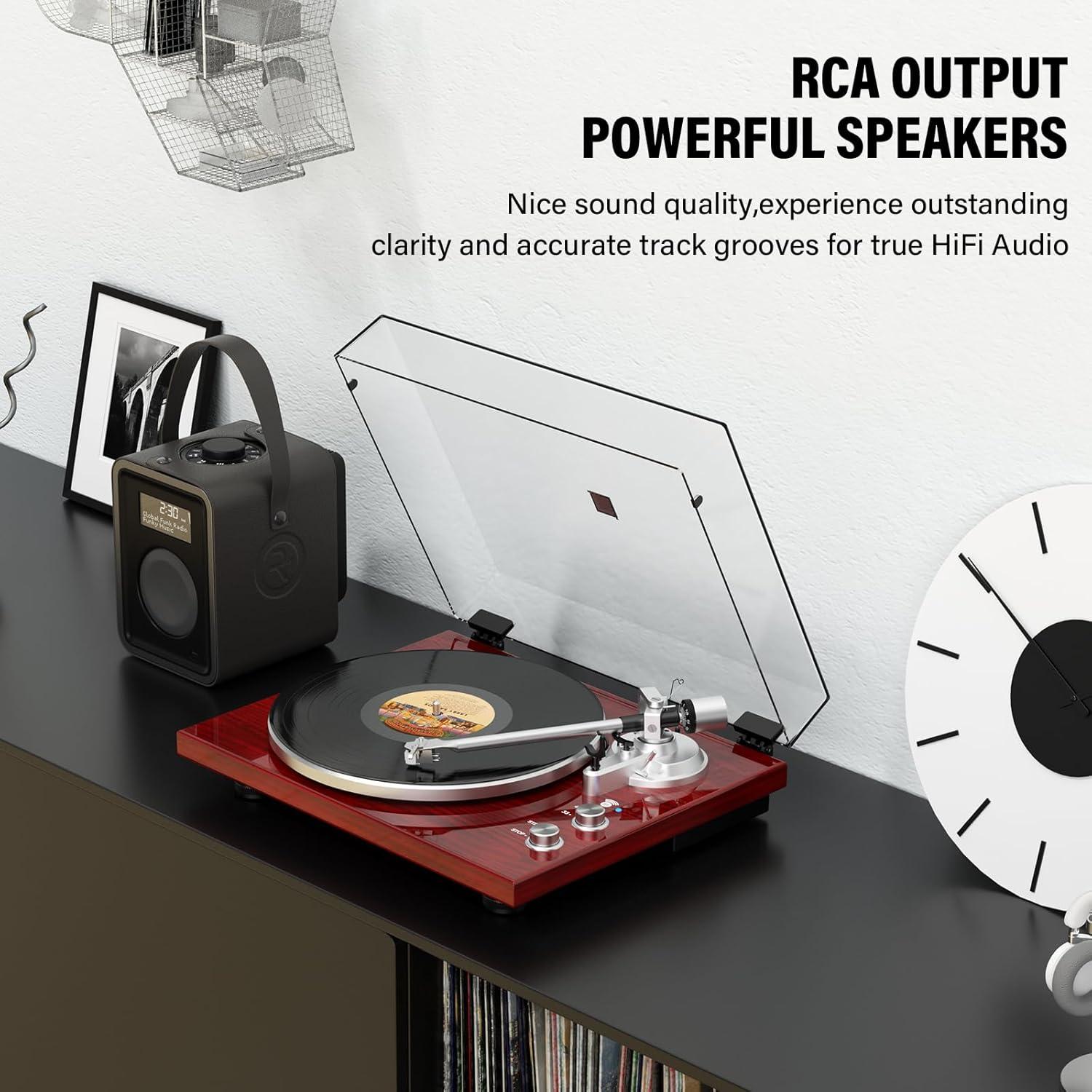 Red Belt-Drive Turntable with USB and Bluetooth Connectivity