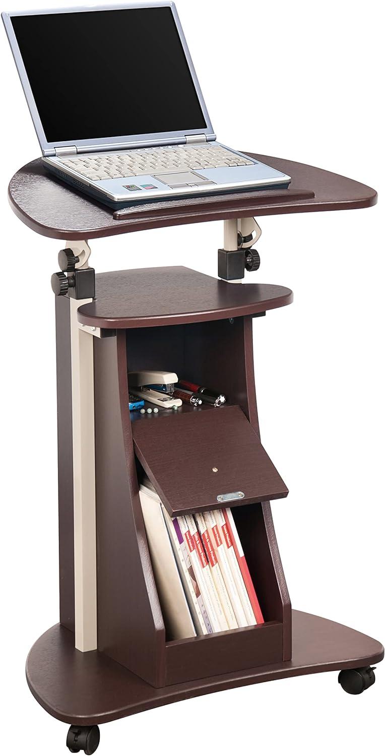 Chocolate Adjustable Height Mobile Sit/Standing Desk with Storage