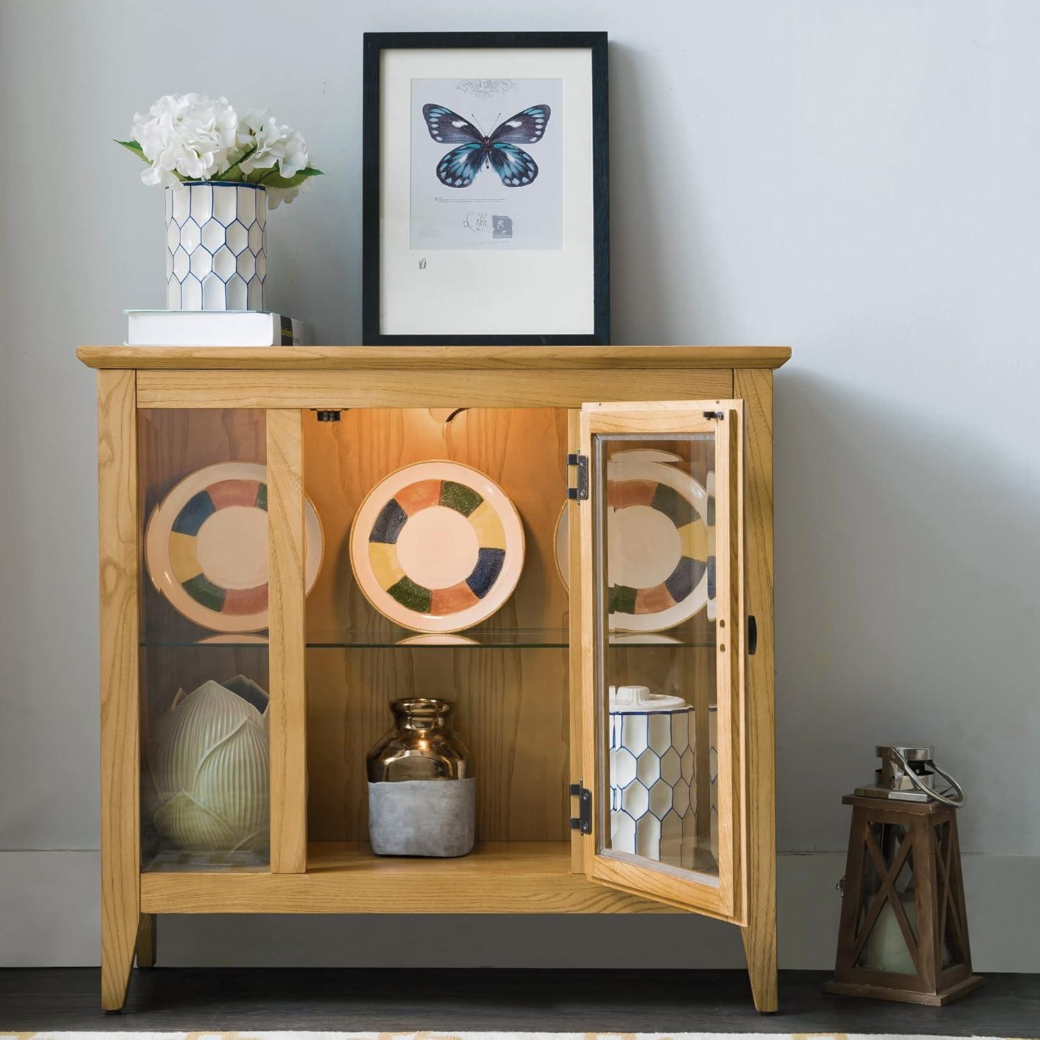 Desert Sand Lighted Oak Entryway Curio Cabinet