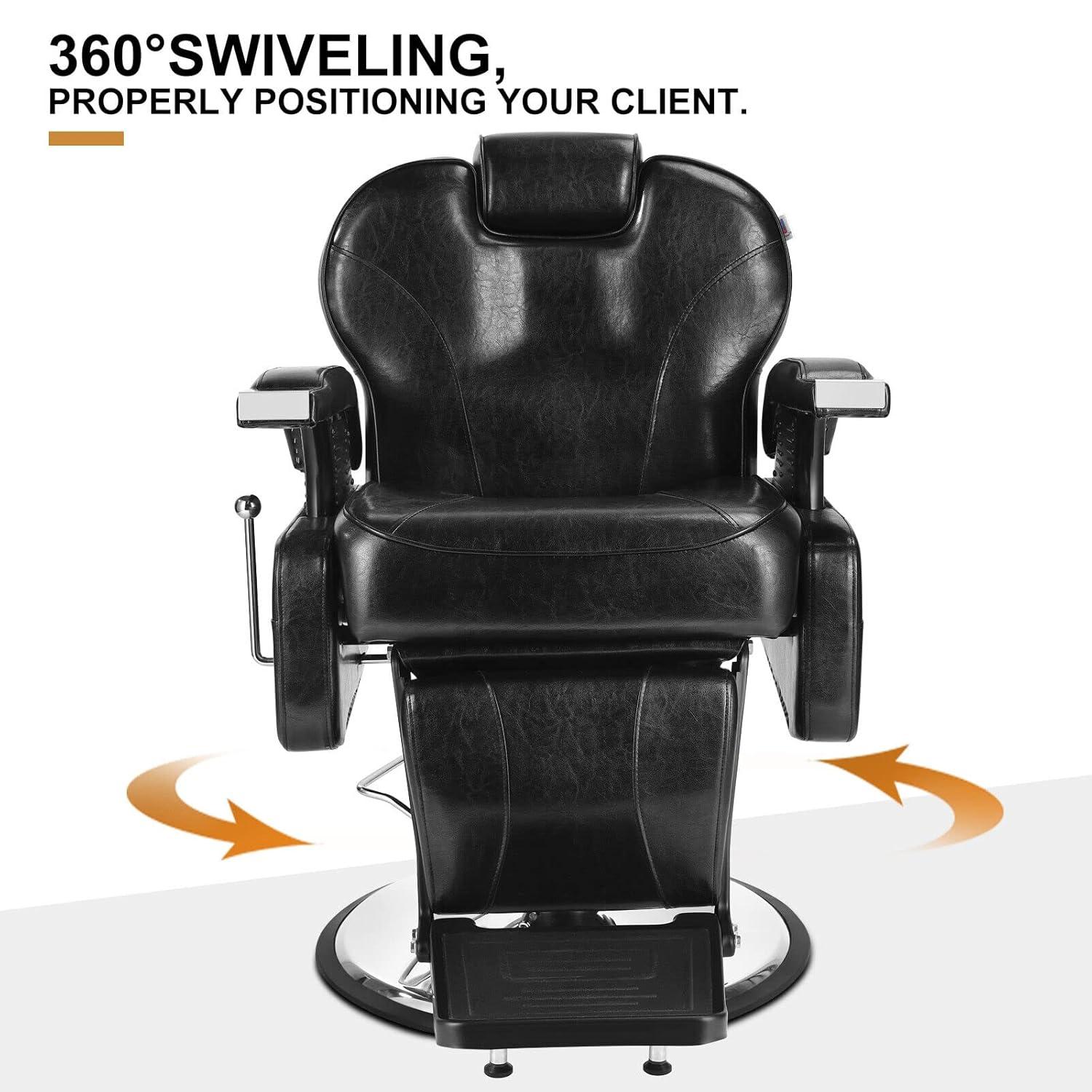 Black Hydraulic Recline Barber Chair with Premium Upholstery