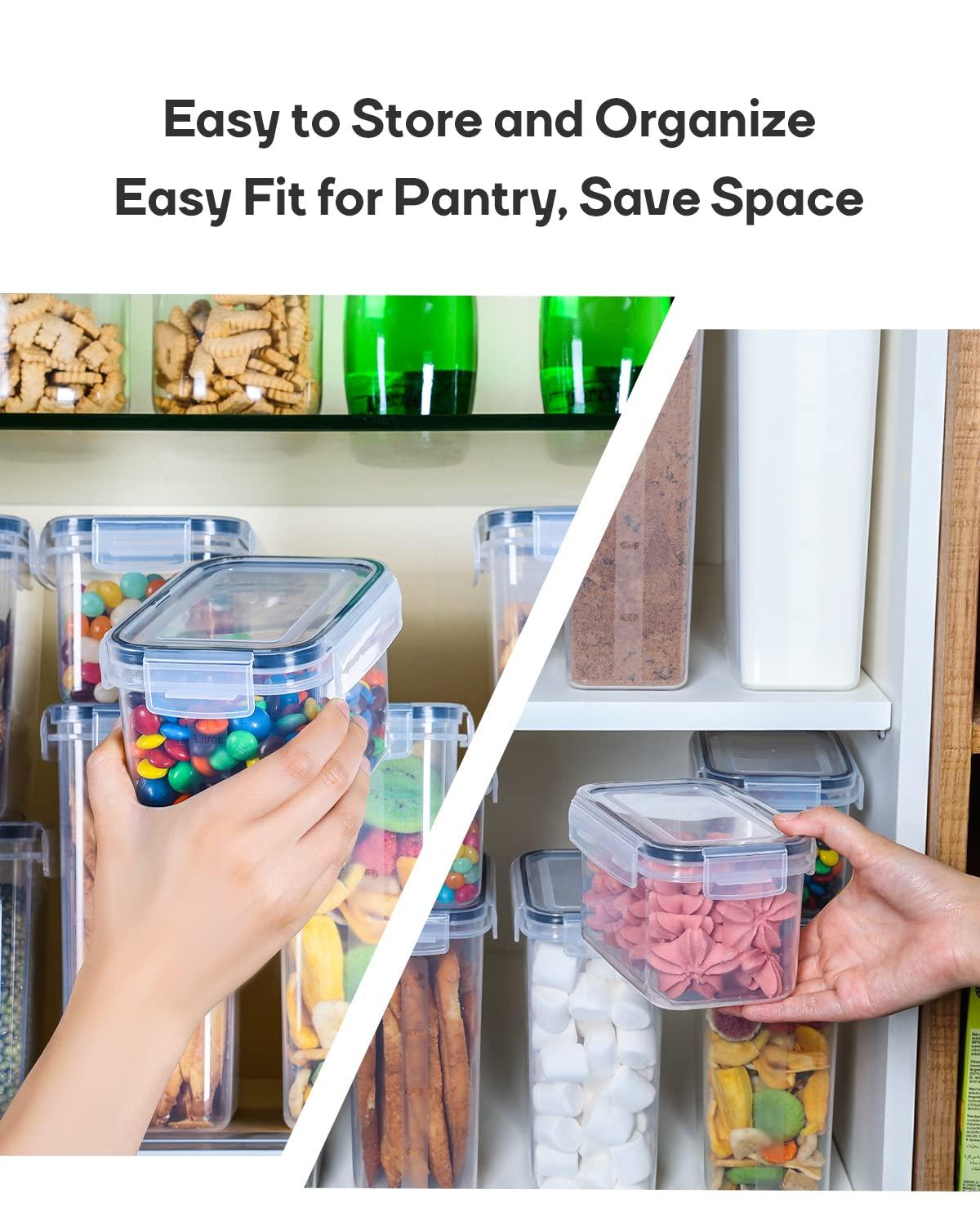 Airtight Clear Pantry Canister Set 14-Pack Dark Gray Stackable Organizer for Food Storage