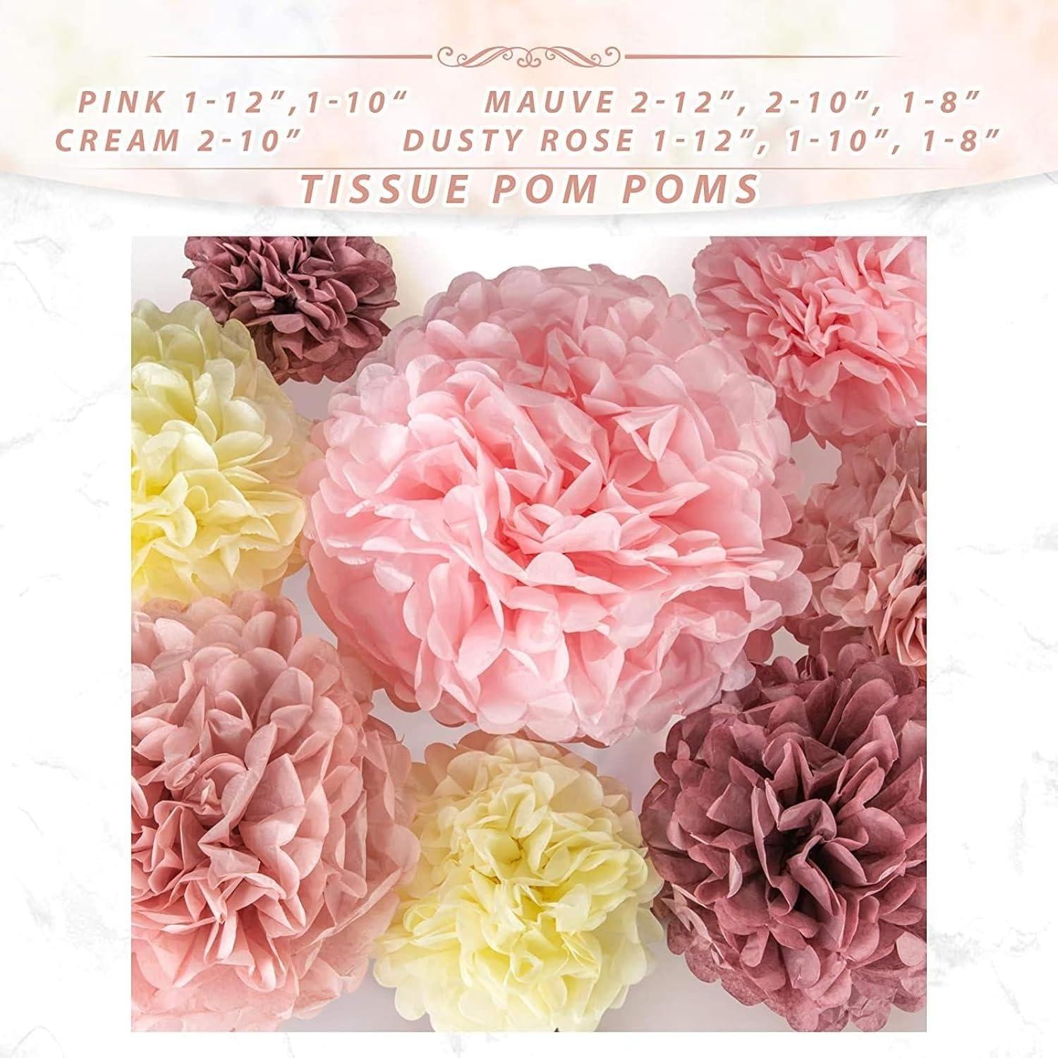 EpiqueOne 22-Piece Tissue Paper Pom Poms and Paper Lantern Party Kit - Add a Splash of White, Pink, & Mauve to Your Celebrations!