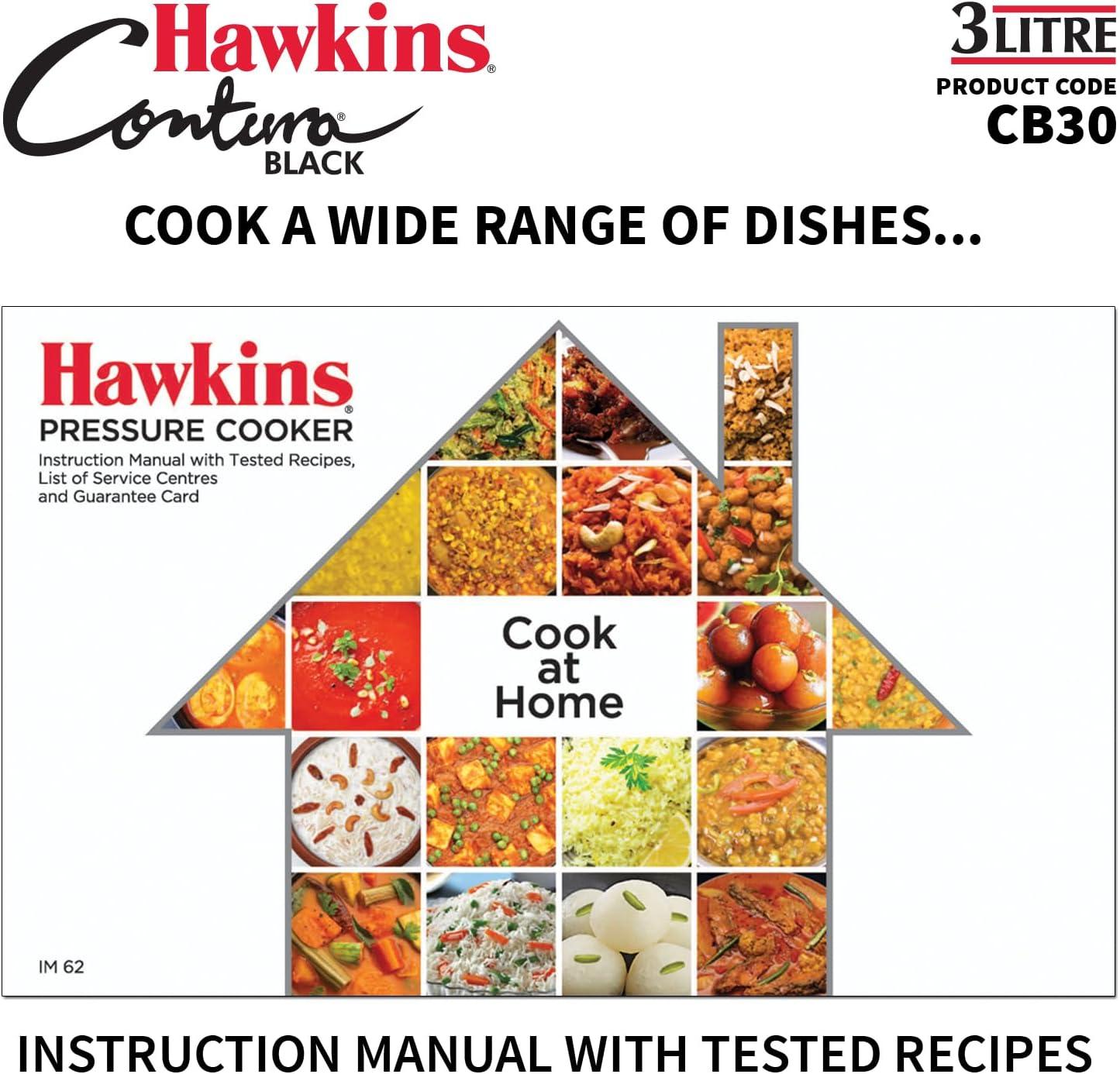 Hawkins 3L Hard Anodized Pressure Cooker: Aluminum, Locking Lid, Cool Touch Handle, Hand Wash, Black