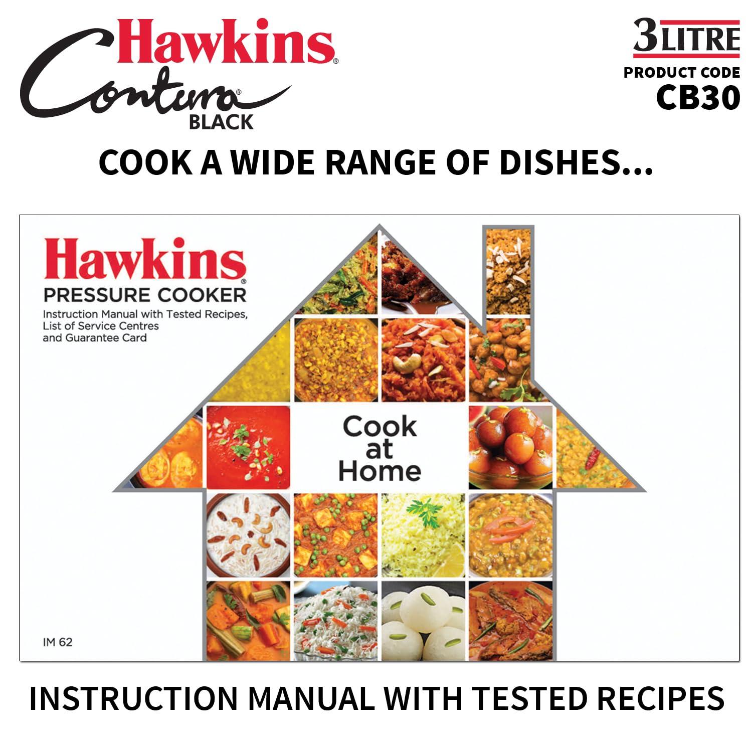 Hawkins 3L Hard Anodized Pressure Cooker: Aluminum, Locking Lid, Cool Touch Handle, Hand Wash, Black