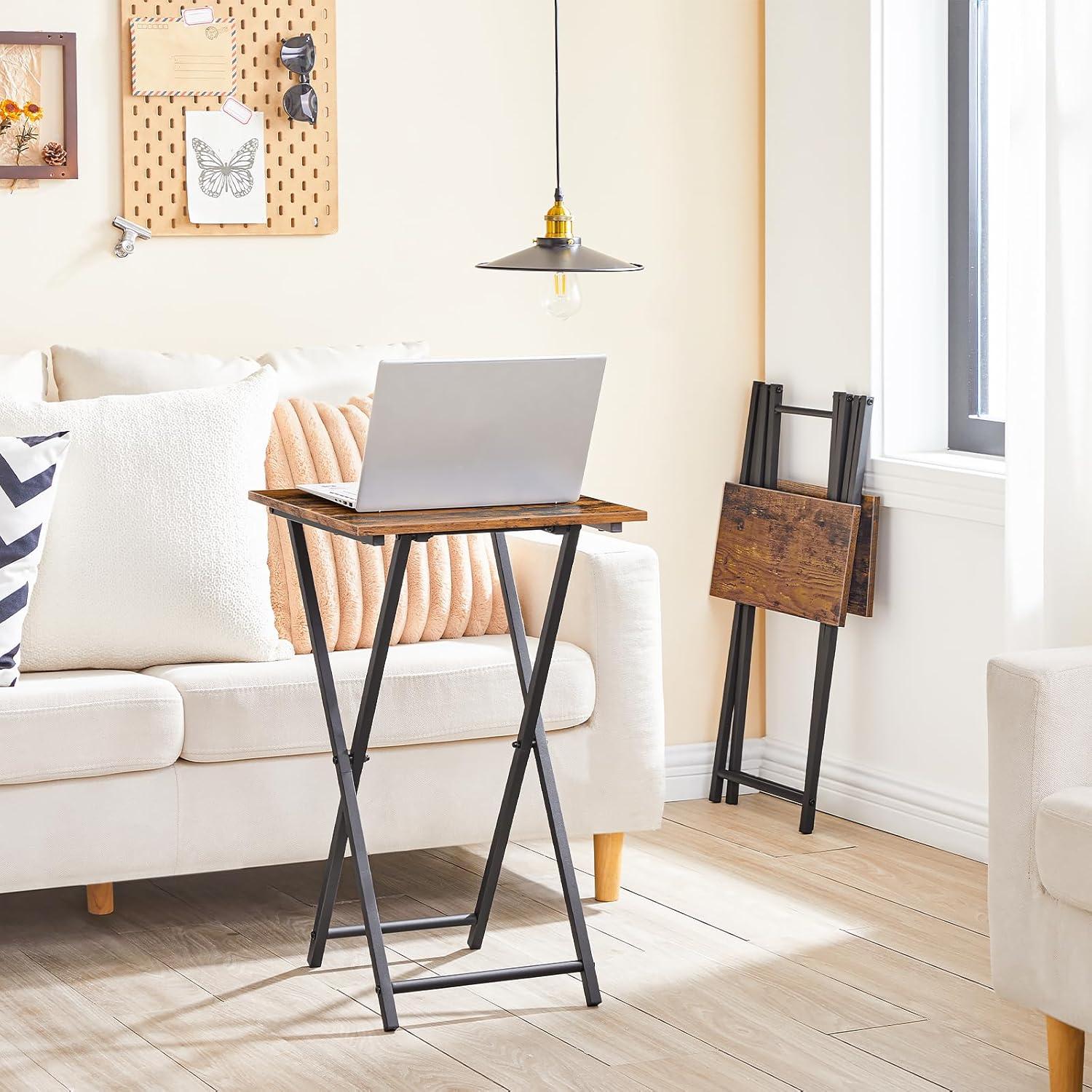 Rustic Brown and Black Folding TV Tray Table with Metal Frame