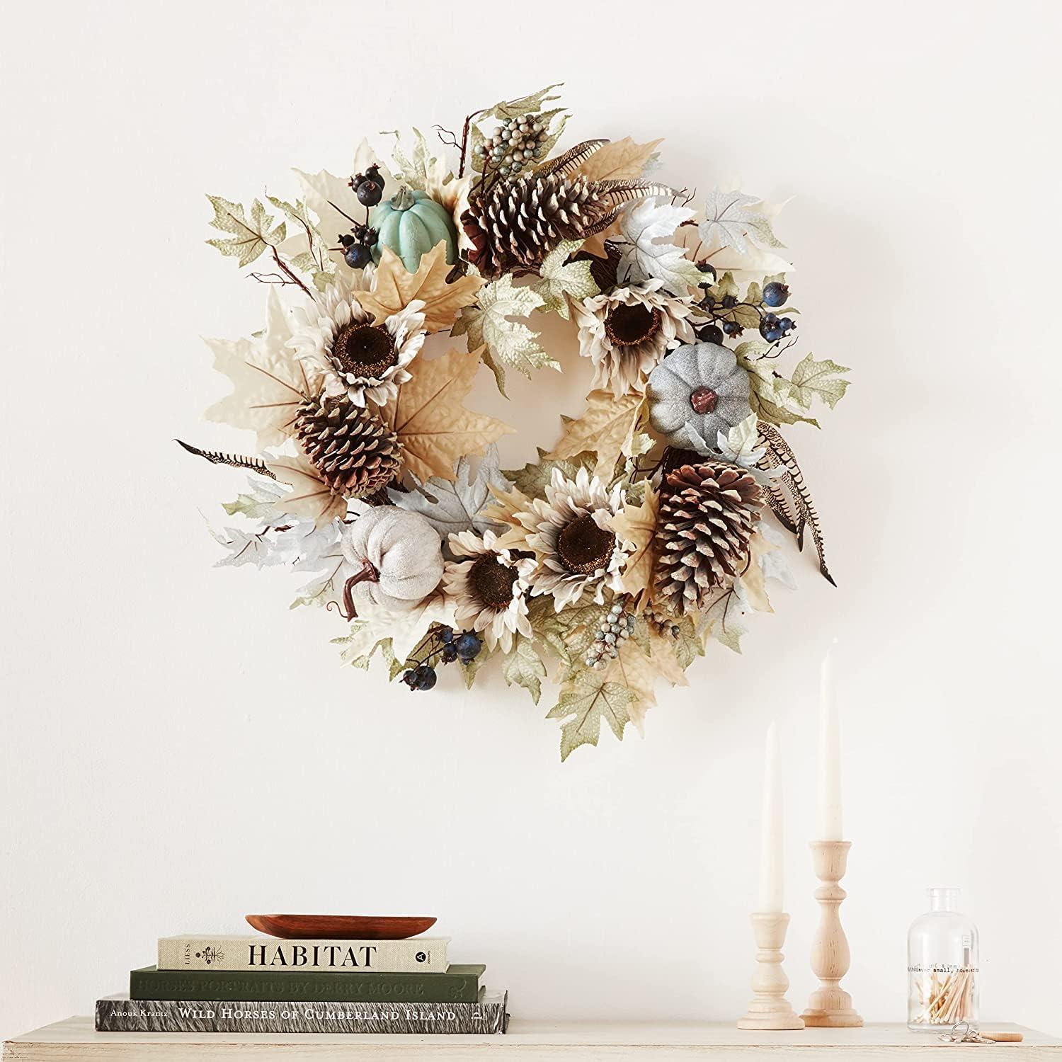 28-Inch Cream Sunflower and Pinecone Fall Wreath