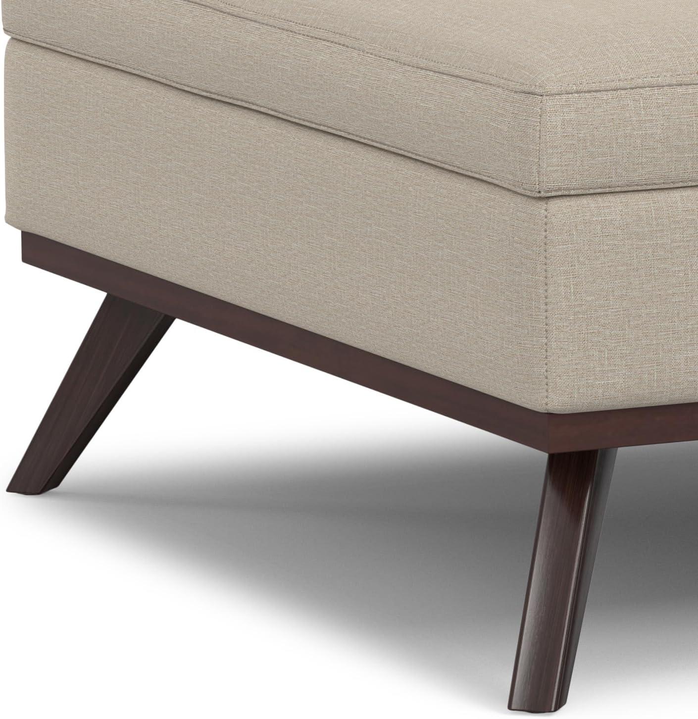 Simpli Home Owen 34"W Upholstered Coffee Table Storage Ottoman with Lift Top and Solid Wood Legs