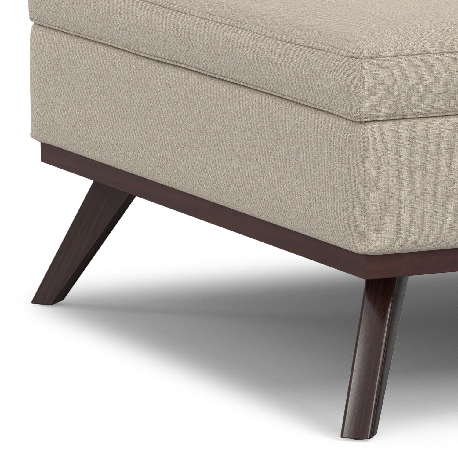 Simpli Home Owen 34"W Upholstered Coffee Table Storage Ottoman with Lift Top and Solid Wood Legs