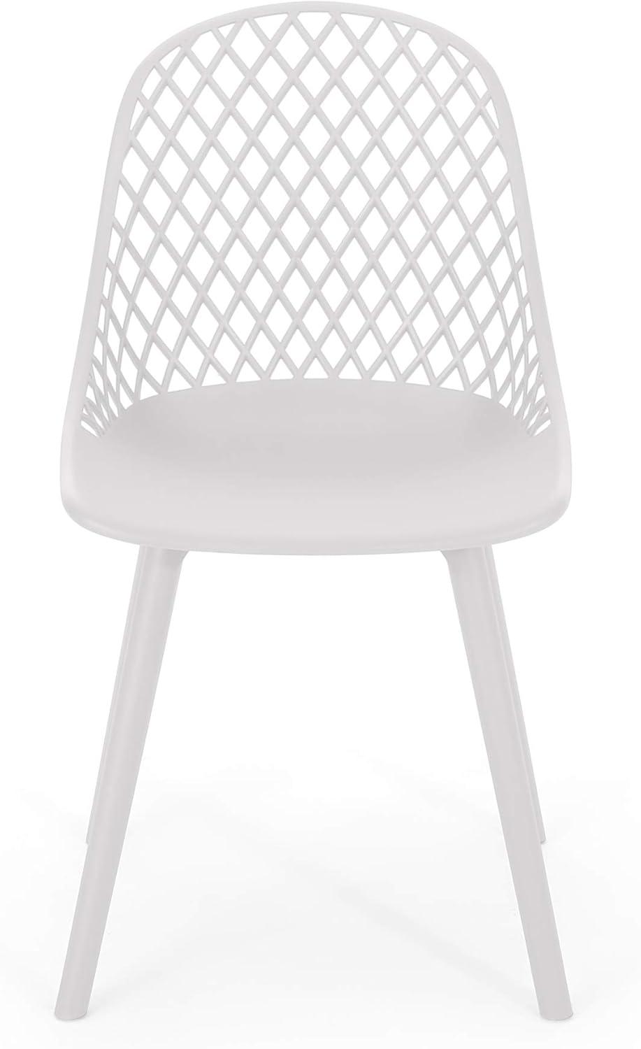 White Armless Outdoor Dining Chairs with Diamond Mesh Pattern, Set of 2