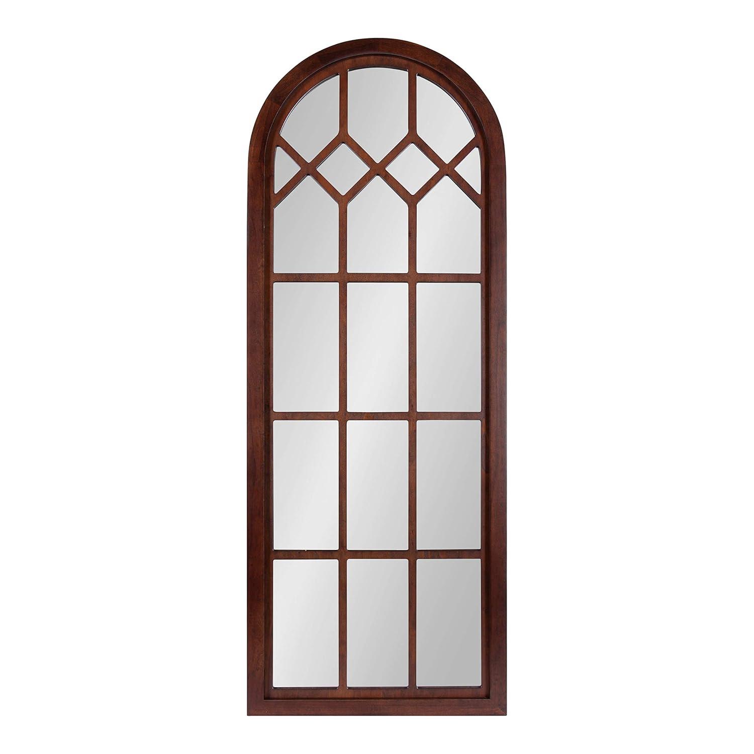 18" x 47" Gilcrest Windowpane Wall Mirror Walnut Brown - Kate & Laurel All Things Decor: Arched, Decorative, Large Window Pane, Tall