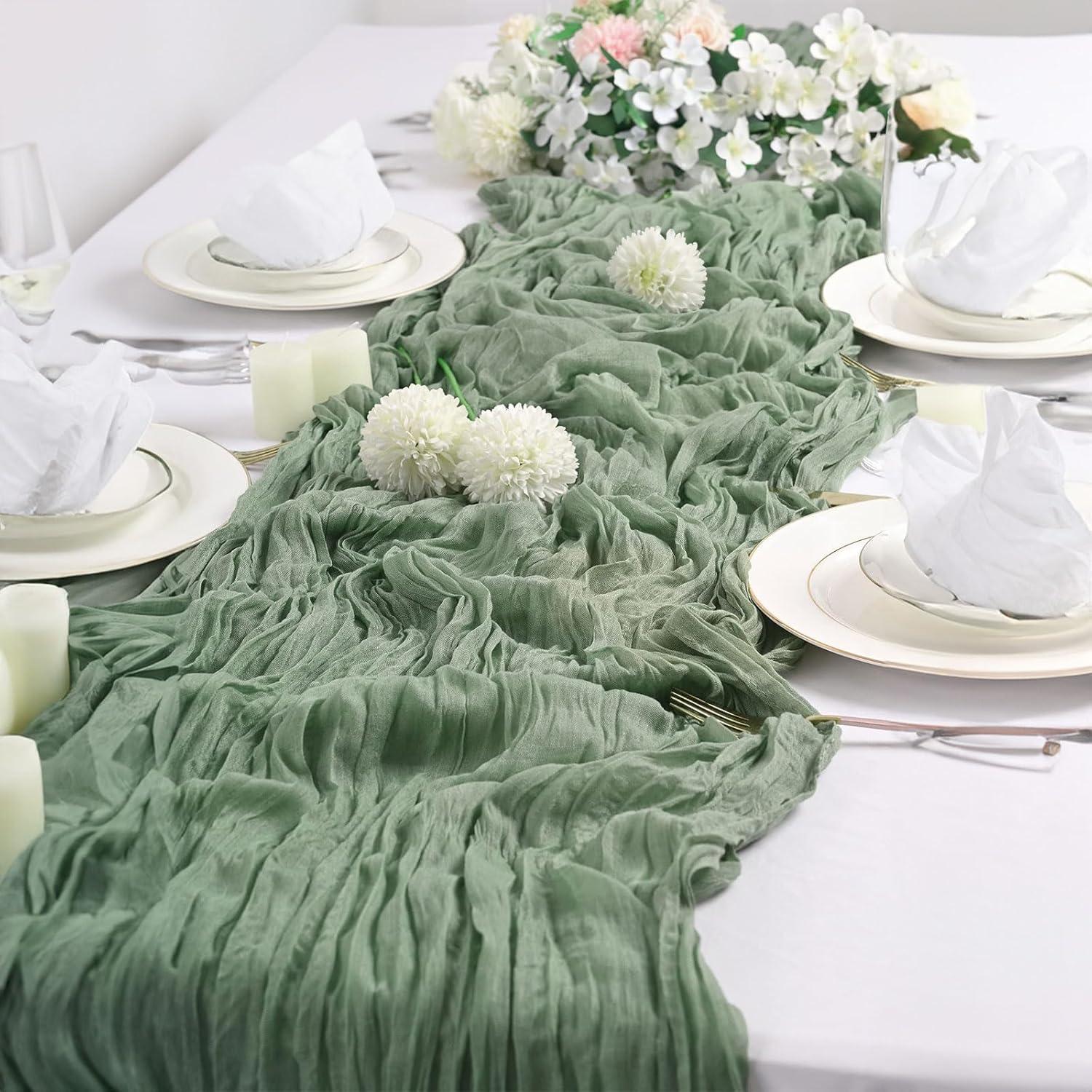 Mint Green Cheesecloth Table Runner 6 Pack 35" Boho Gauze Runner 120 inches Long Tablecloth Runner Rustic Sheer Fabric Bulk for Baby Shower Wedding Bridal Birthday Party Table Decorations