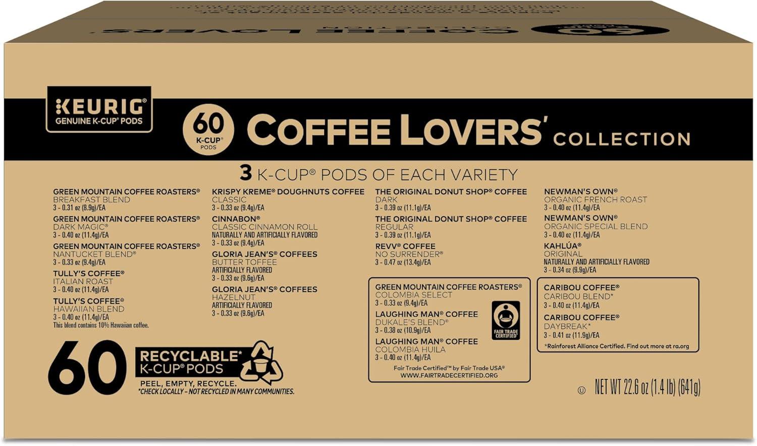 Keurig Coffee Lovers Collection .. .. Variety Pack, Single-Serve .. Coffee .. K-Cup Pods .. Sampler, 60 .. Count ..
