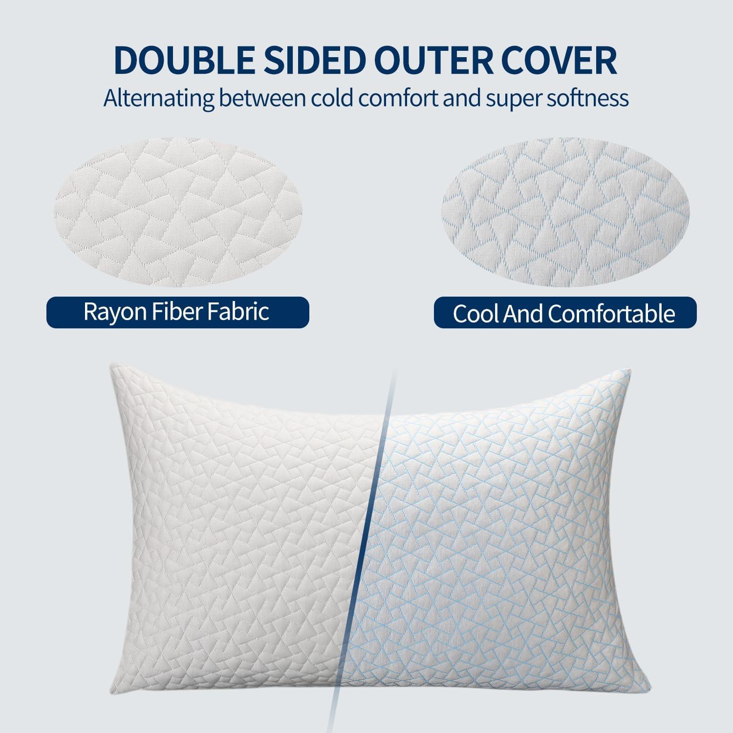 Arsny Cooling Pillow, Shredded Memory Foam Pillows, Adjustable Bed Pillows for Back Pain, Neck & Side Sleepers,Queen of 2 Pack