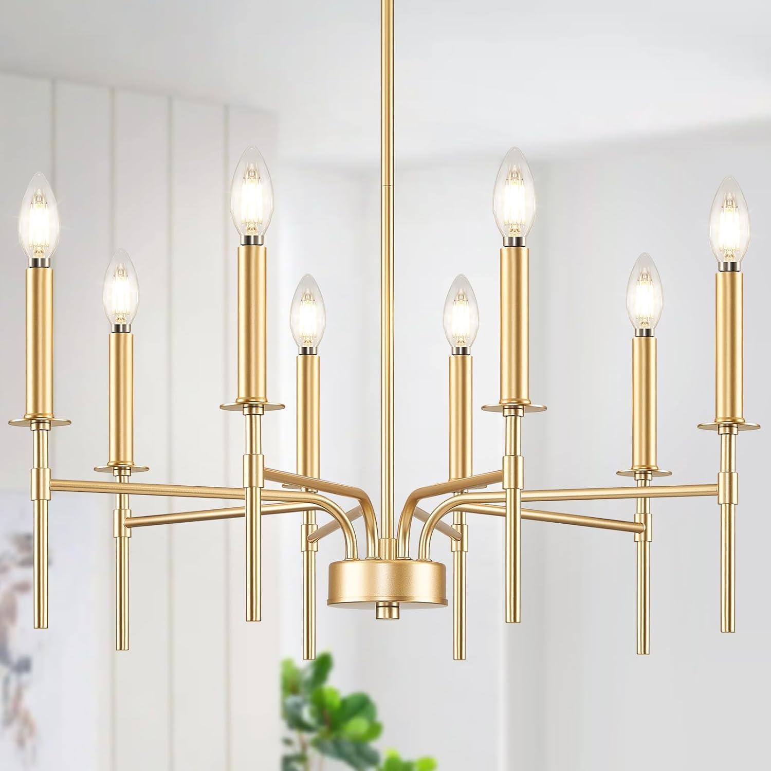 Gold Metal 8-Light Candle Style Chandelier