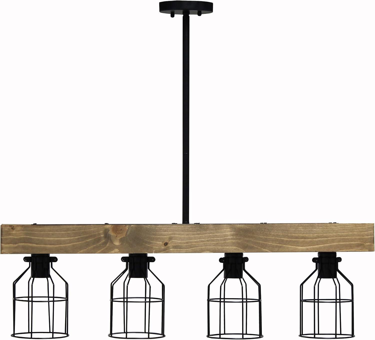 Elegant Designs 47.5" Farmhouse Rustic Cage Ceiling Pendant, Restored Wood, Black/Brown