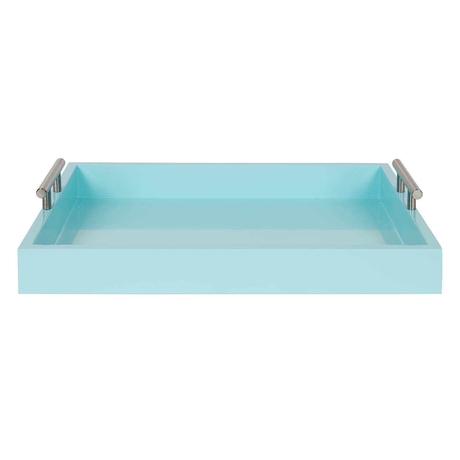 Kate and Laurel Lipton Tray, 16.5x12.25, Light Teal and Silver