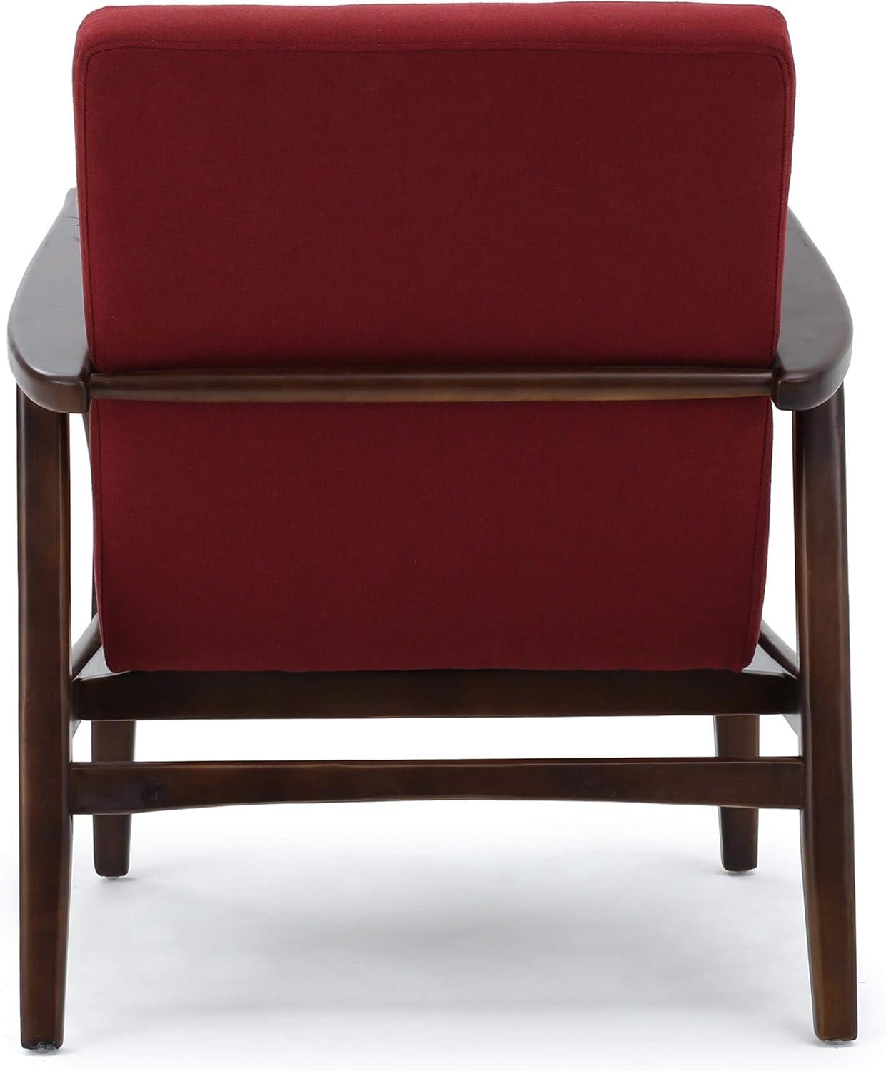 Mid-Century Modern Deep Red Wood Frame Club Chair with Arm Rest