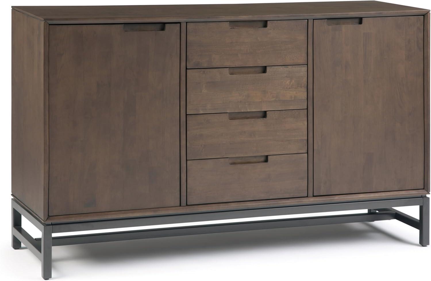 Simpli Home Banting 60"W Solid Wood Industrial 2-Door Sideboard Buffet with 4 Center Drawers