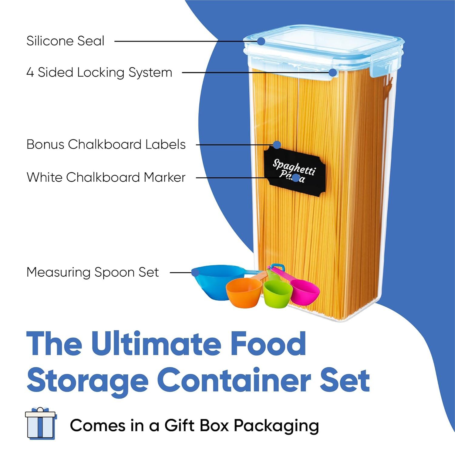 Chef's Path Airtight Food Containers with Lids (24 Pack - Blue) Kitchen Pantry Organization - BPA Free Food Storage Organizers for Cereal, Brown Sugar, Dry food - With Marker, Labels & Spoons