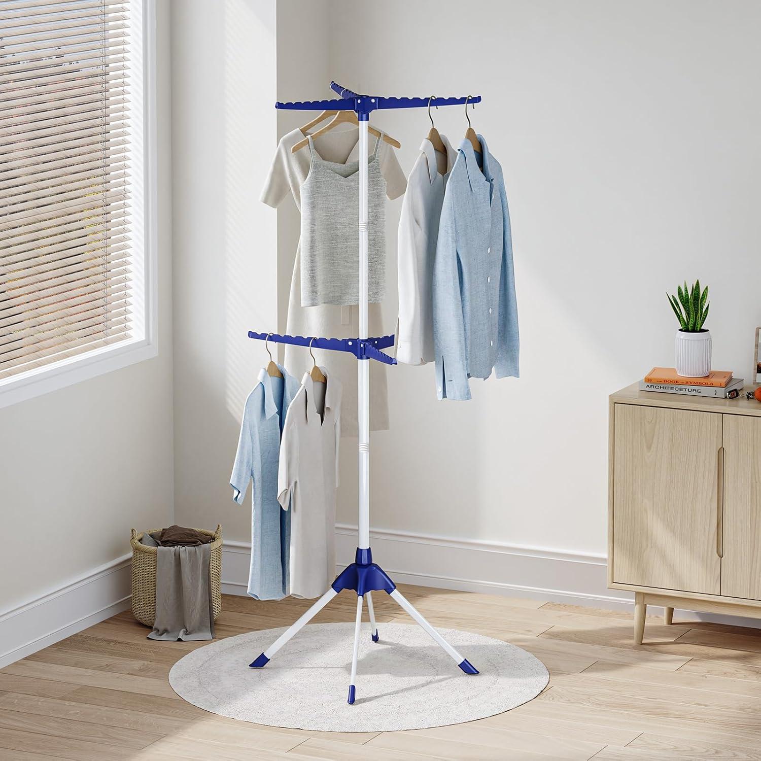 APEXCHASER 2-Tier Clothes Drying Rack, 66 - Inch Collapsible Drying Rack Clothing, 6 Staggered Arms for Clothes Rack, for 48 Pieces of Clothes (2-Tier, Black)