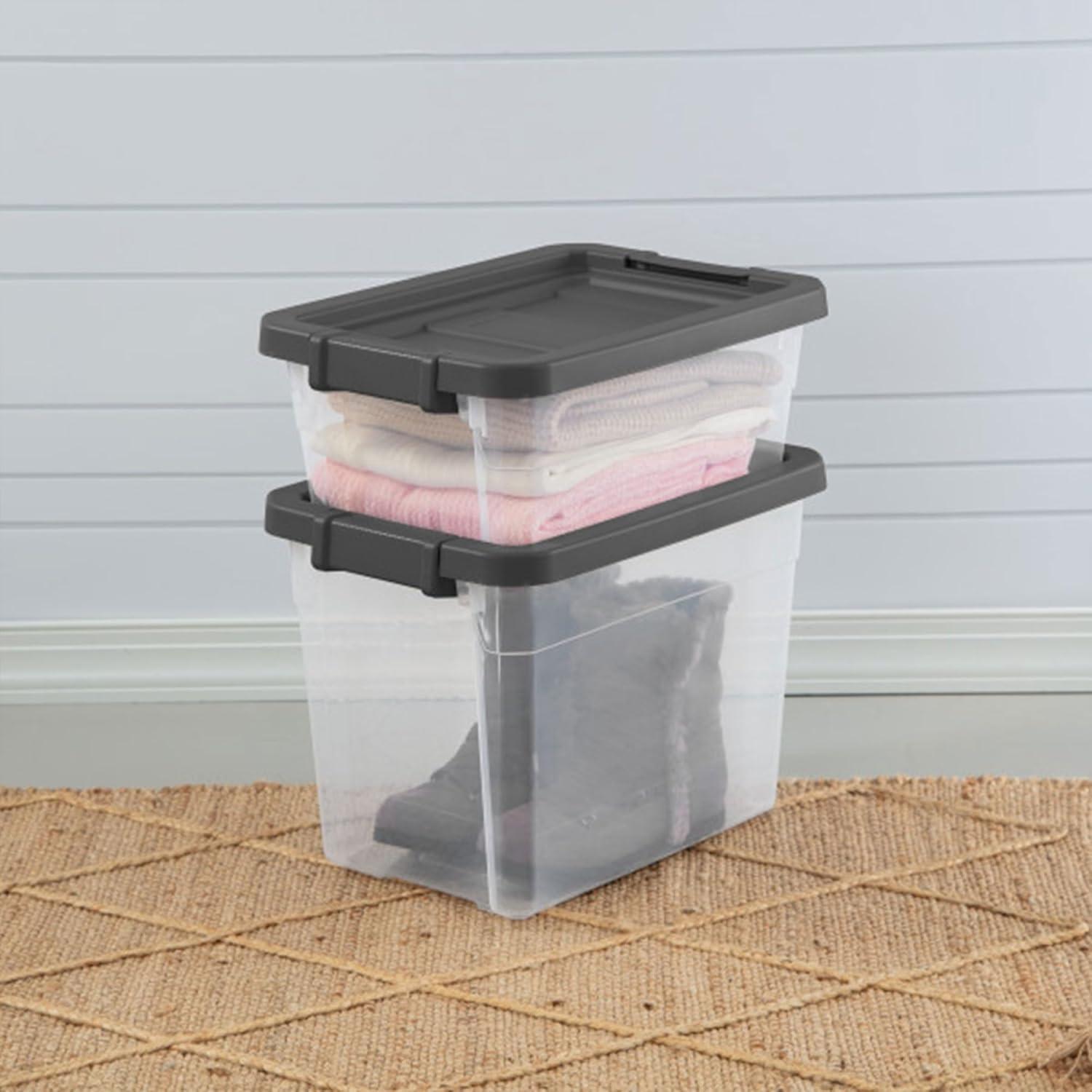 Sterilite 16 Qt. Stacker Box Plastic, Flat Gray