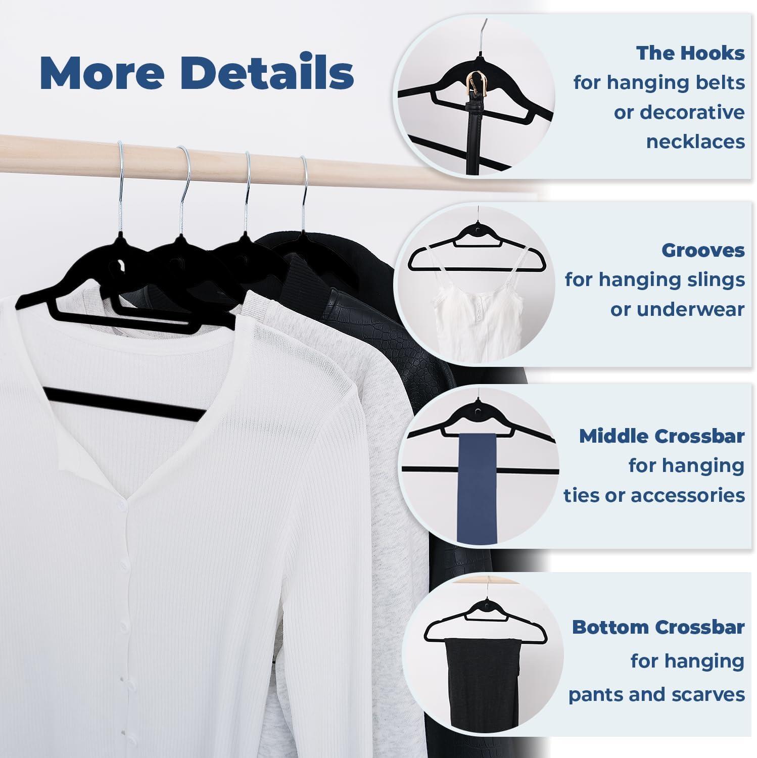 Simplify Slim Velvet Clothes Hangers | 50 Pack | Non-Slip | Shirts | Suit | Pants | Dresses | Garments | Closet Storage & Organization | Durable | Black