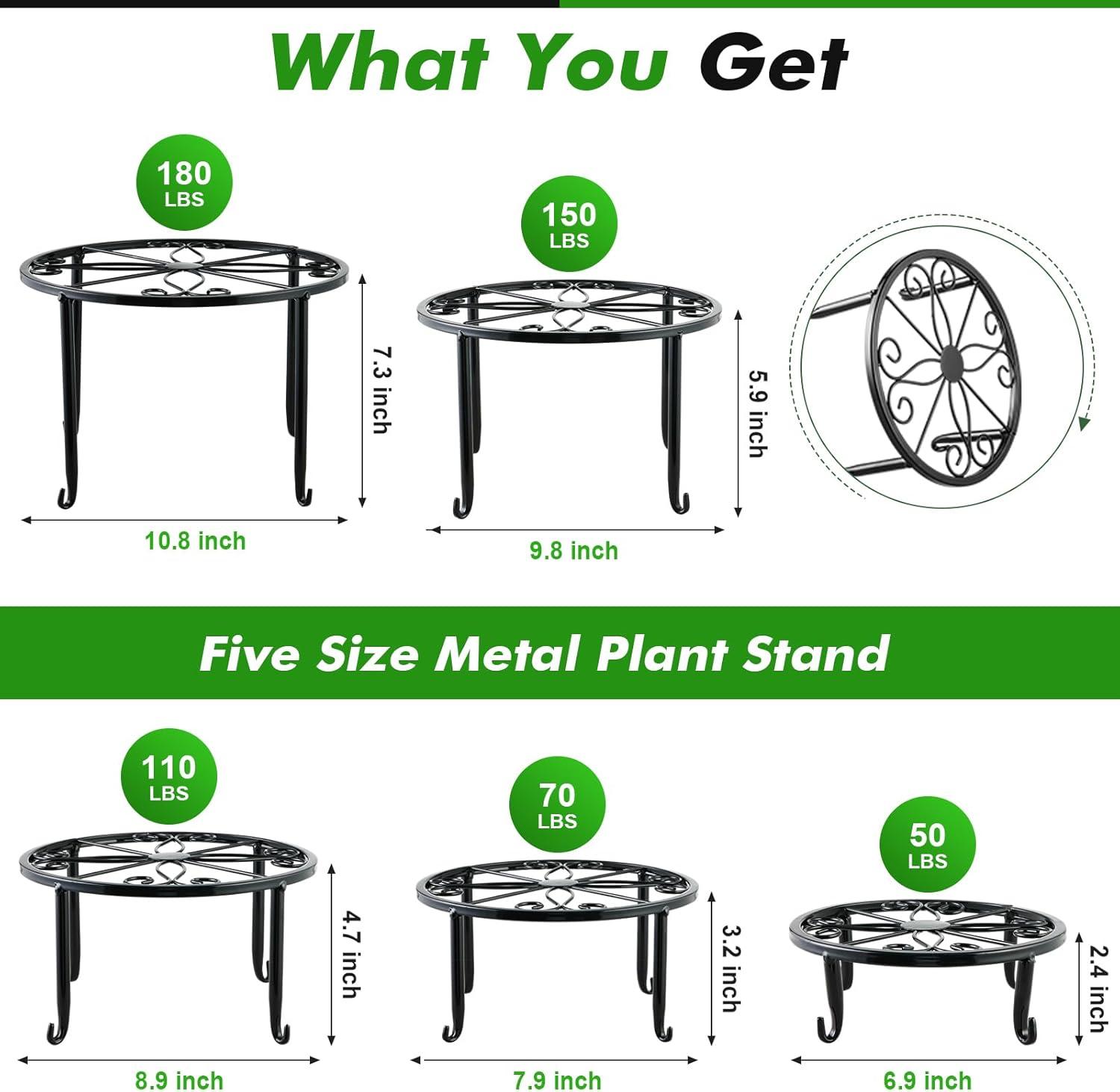 3 Pack 9 inches Metal Plant Stands with Saucer for Indoor and Outdoor Plants Heavy Duty Potted Heavy Duty Flower Pot Stand Holder Rustproof Iron Round Plant Shelf for Garden, Brown