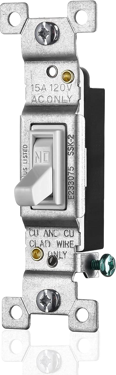 Faith White Toggle Light Switch, Single Pole Standard Wall Switch, 15 Amp Switch Toggle, Grounding Screw, 120V, 10 Pack