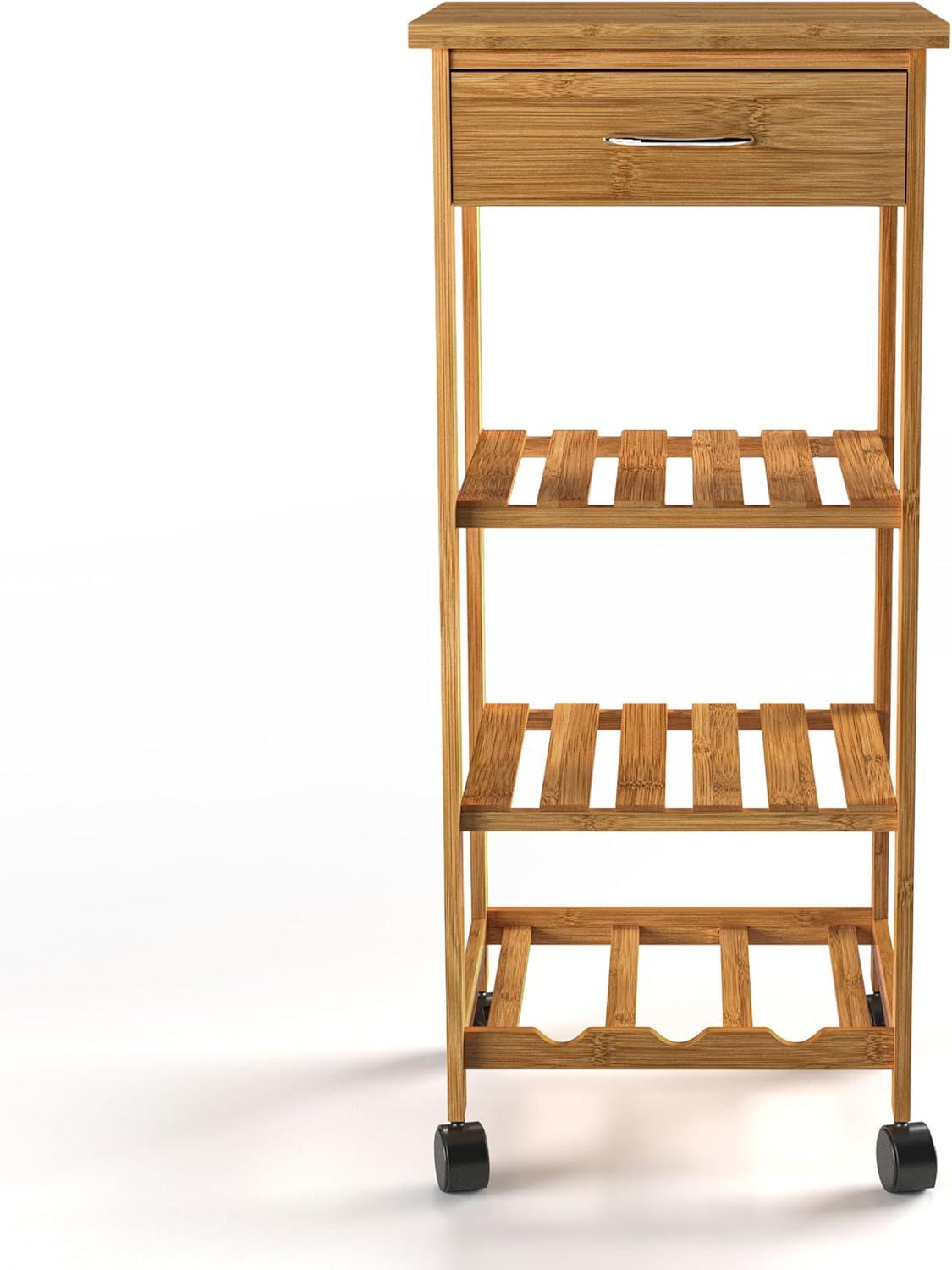 Greemotion Dahn Bamboo 3-Shelf Kitchen Cart with Drawer in Natural