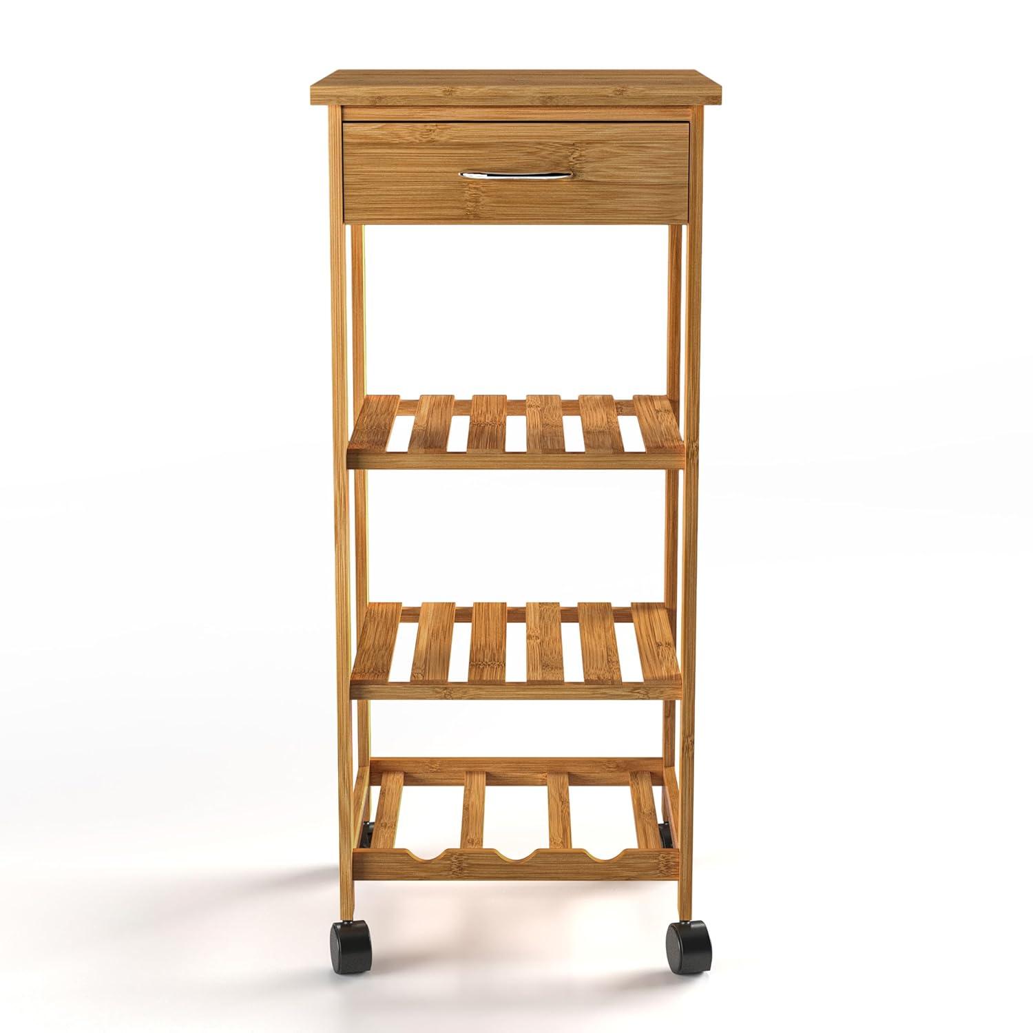 Greemotion Dahn Bamboo 3-Shelf Kitchen Cart with Drawer in Natural