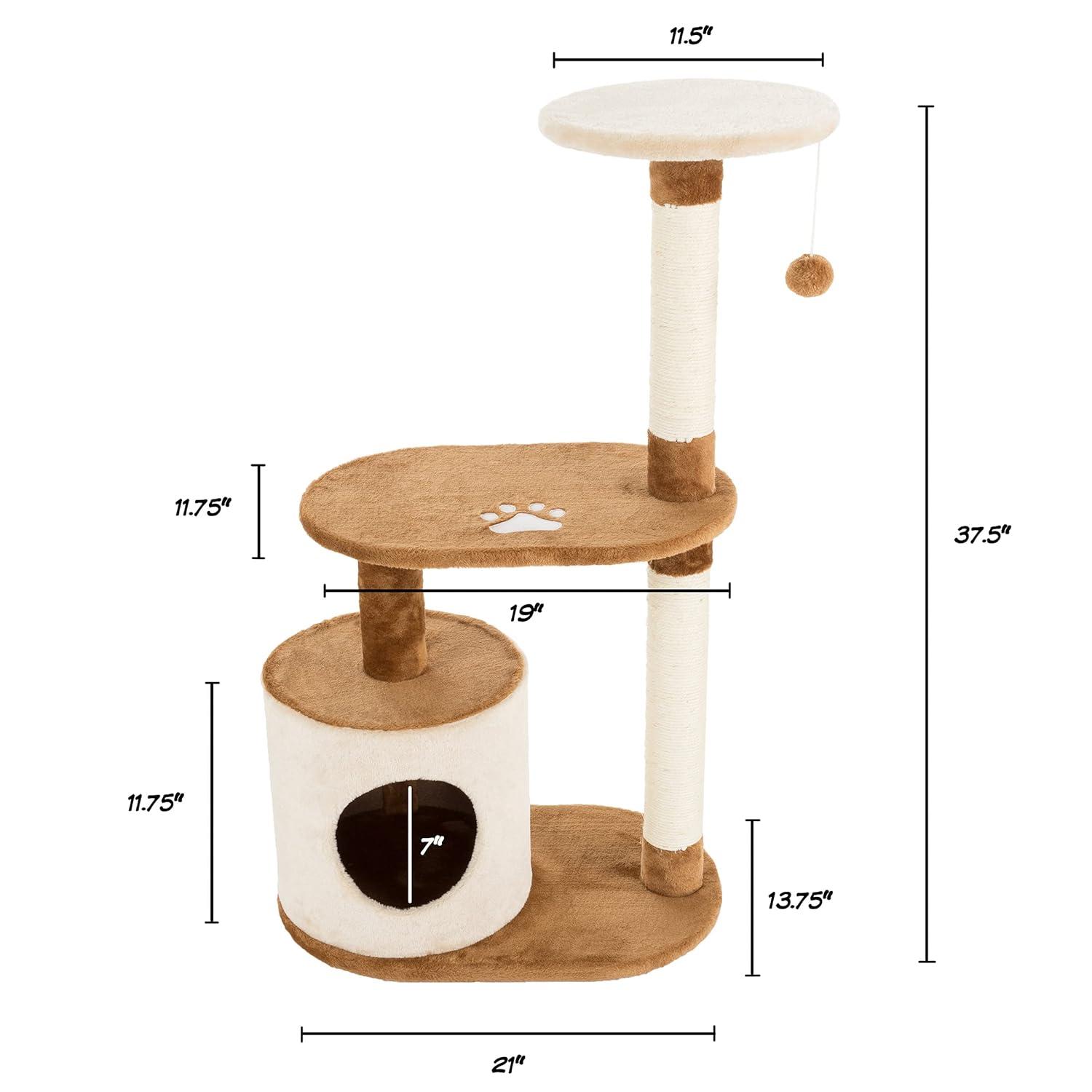 Petmaker PETMAKER 3-Tier Cat Tree - 2 Napping Perches, Kitten Condo, 2 Sisal Rope Scratching Posts, and Hanging Toy - Tower for Indoor Kitties (Brow