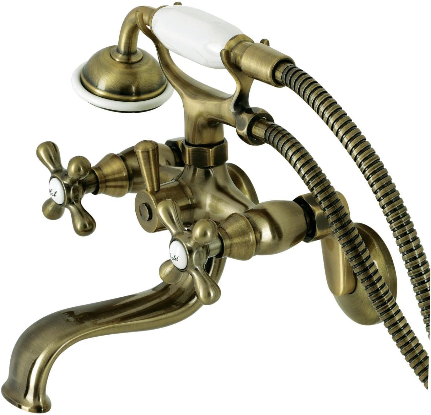 Antique Brass Wall Mount Clawfoot Tub Faucet with Hand Shower