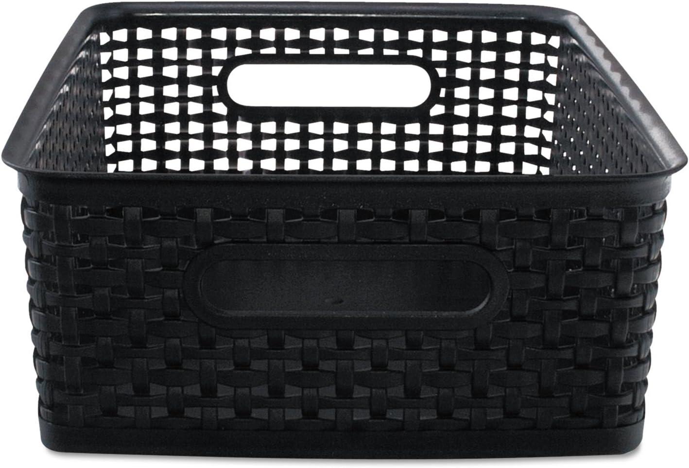 Medium Black Plastic Woven Storage Bins, Pack of 2