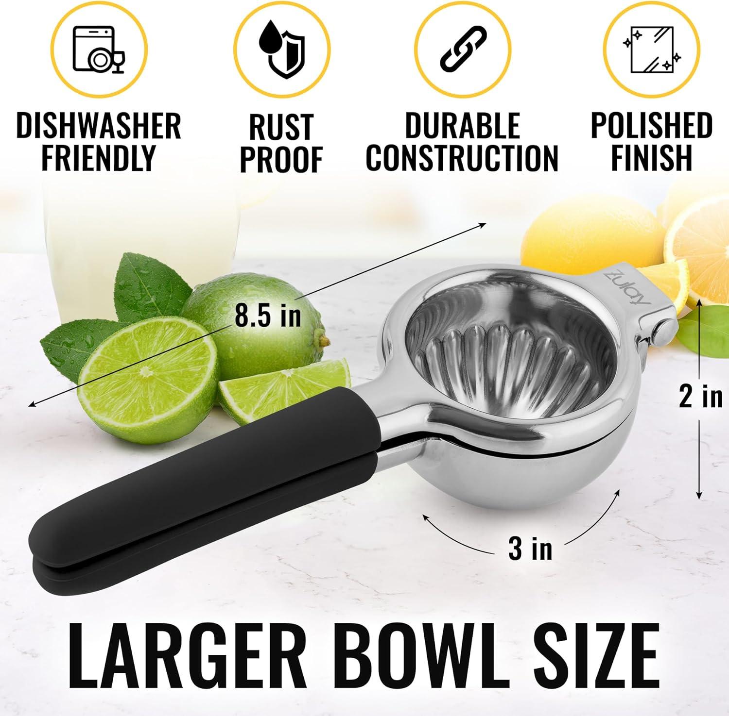 Zulay Kitchen Stainless Steel Lemon Squeezer Manual Citrus Press Juicer and Lime Squeezer - Black