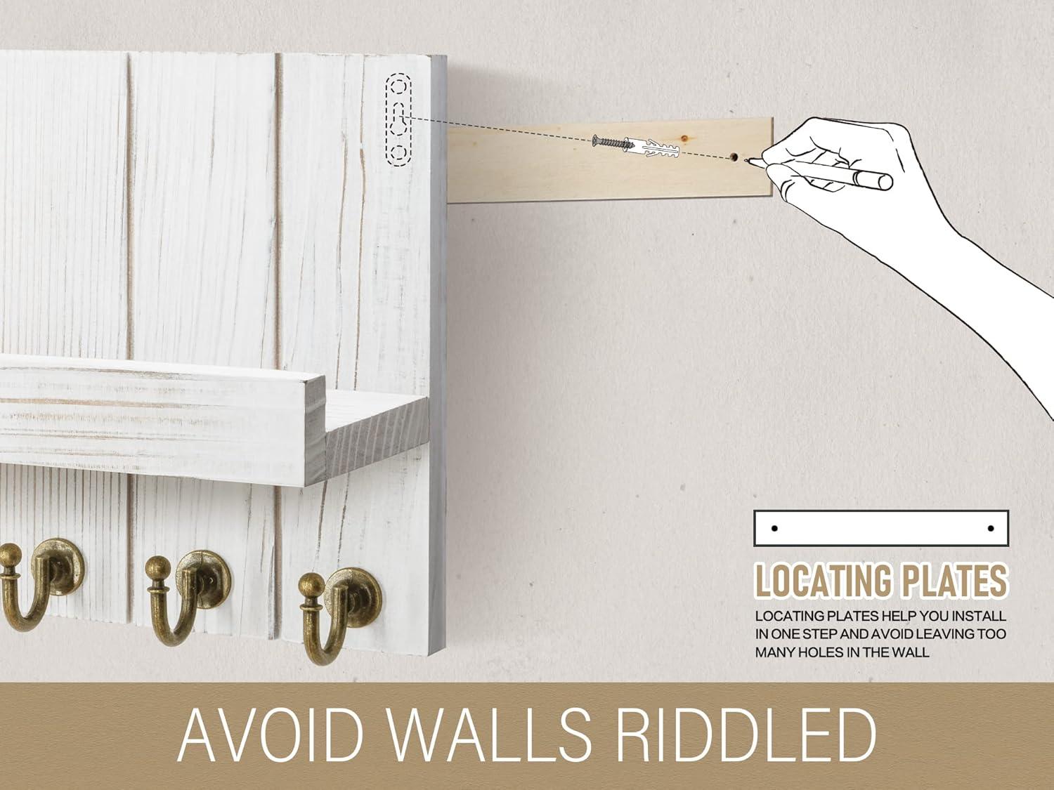 Rebee Vision Key Holder Wall Mount - Decorative Key and Mail Organizer for Wall with Shelf - Entryway and Living Room Decor(White)