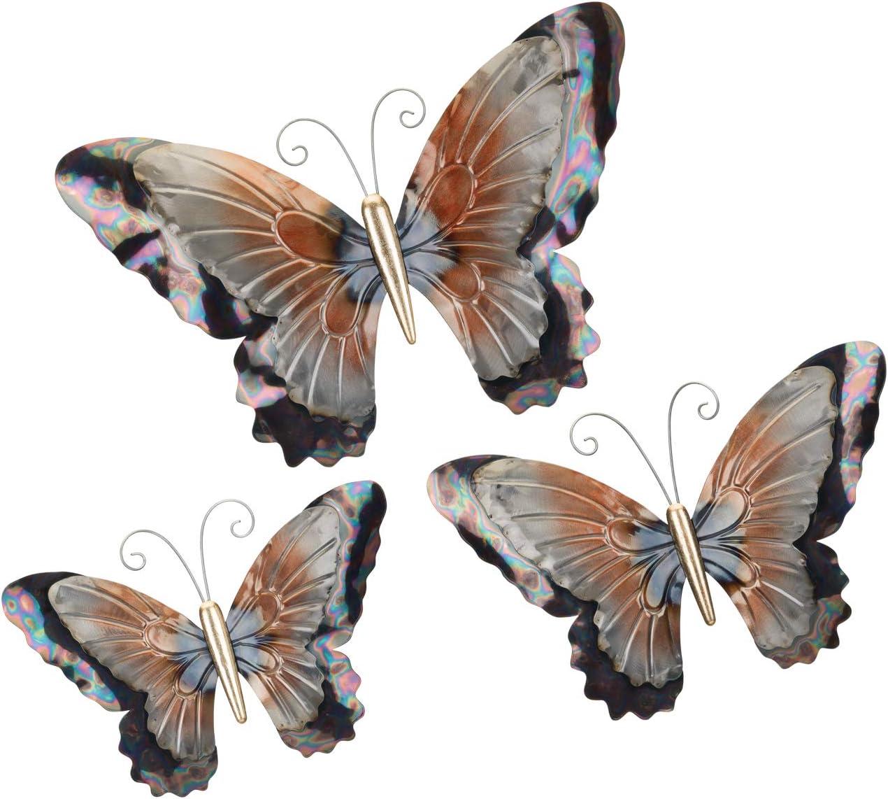 Bronze and Gold Hand-Painted Metal Butterfly Wall Decor Set