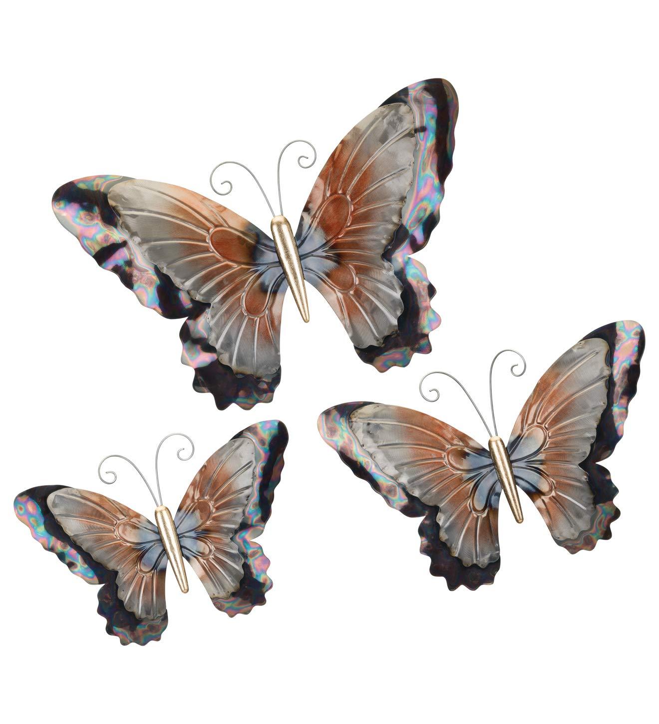 Bronze and Gold Hand-Painted Metal Butterfly Wall Decor Set
