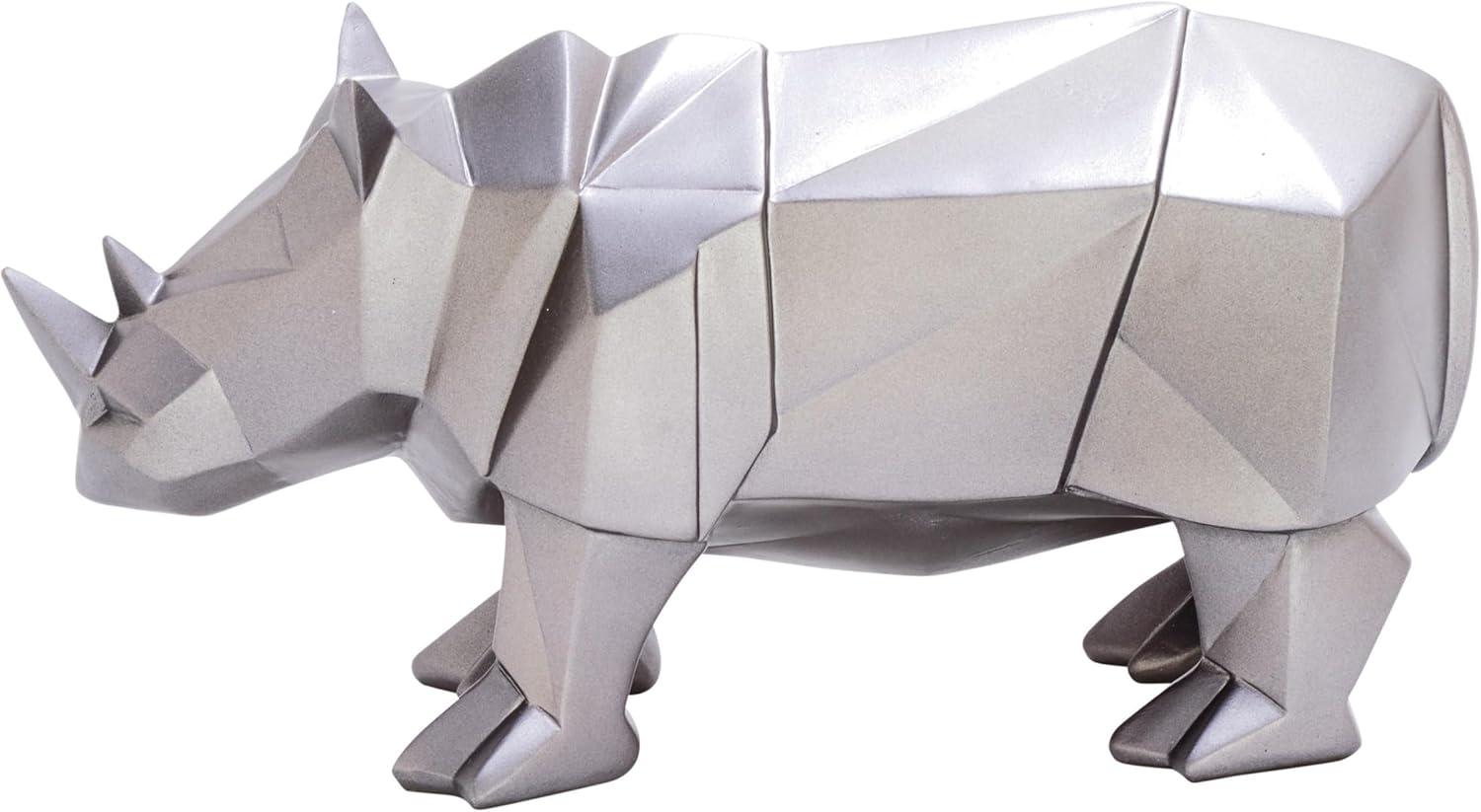 10" x 6" Silver Polystone Rhino Sculpture, by CosmoLiving by Cosmopolitan