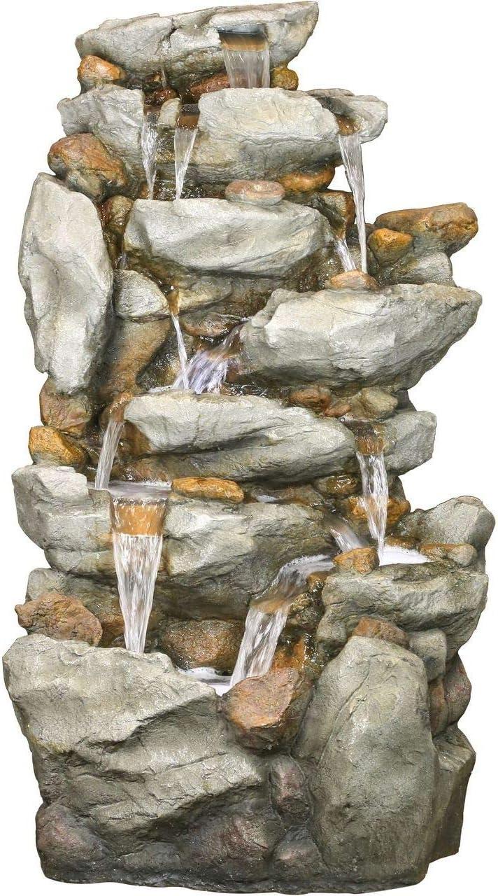 50-Inch Gray 8-Tier Rock Waterfall Fountain with LED Lights