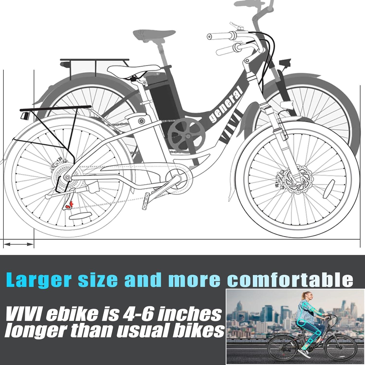 Vivi Electric Bike for Adults 26" Electric Cruiser Bike 48V 500W Step-Through Electric Bike 19.8MPH City Commuter Electric Bike with Cruise Control, UL2849 Certified