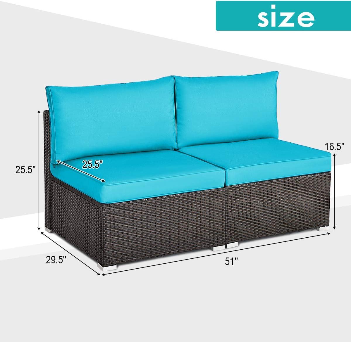 Ivy Bronx Howells 2 Pieces Patio Rattan Armless Sofa Set with Cushions (Set of 2)
