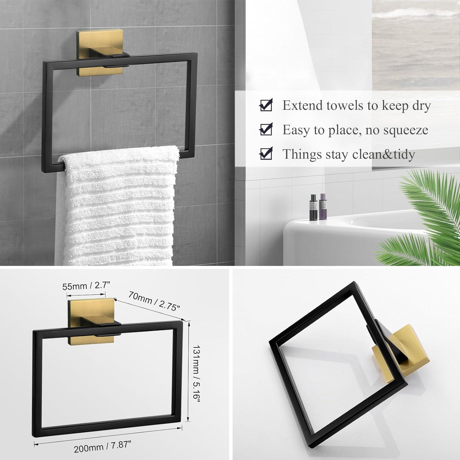 Matte Black and Gold 5-Piece Bathroom Hardware Set