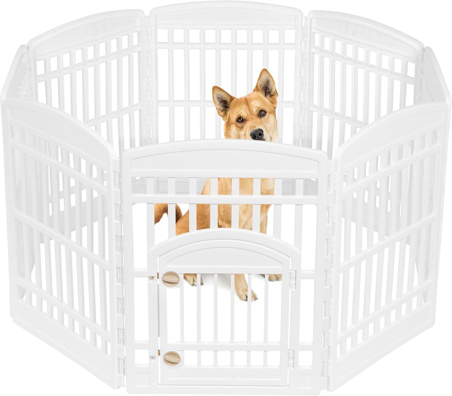 White 34"H 8-Panel Plastic Pet Playpen with Door