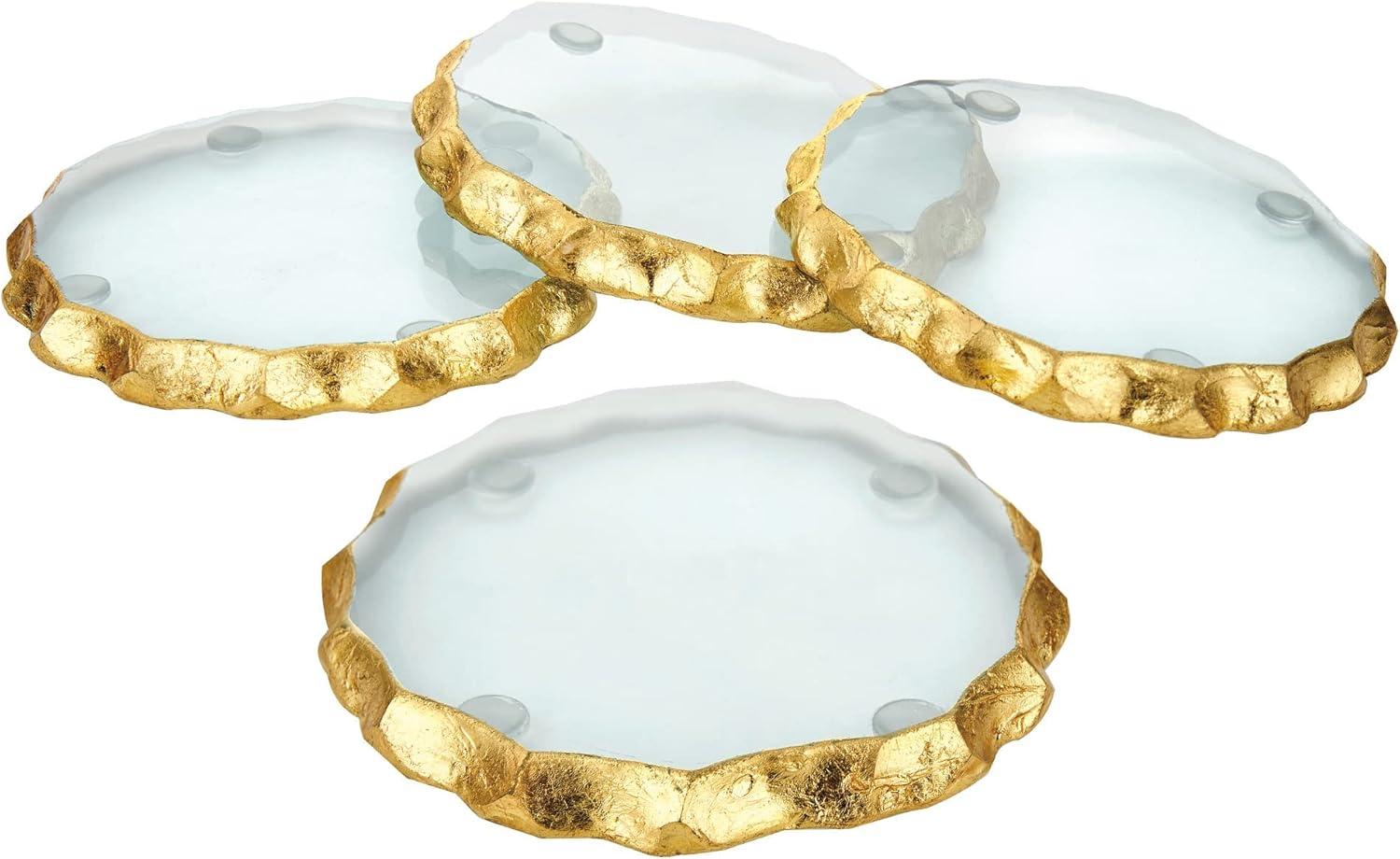 Clear Glass Coaster Set with Gold Edge, 4 Pieces