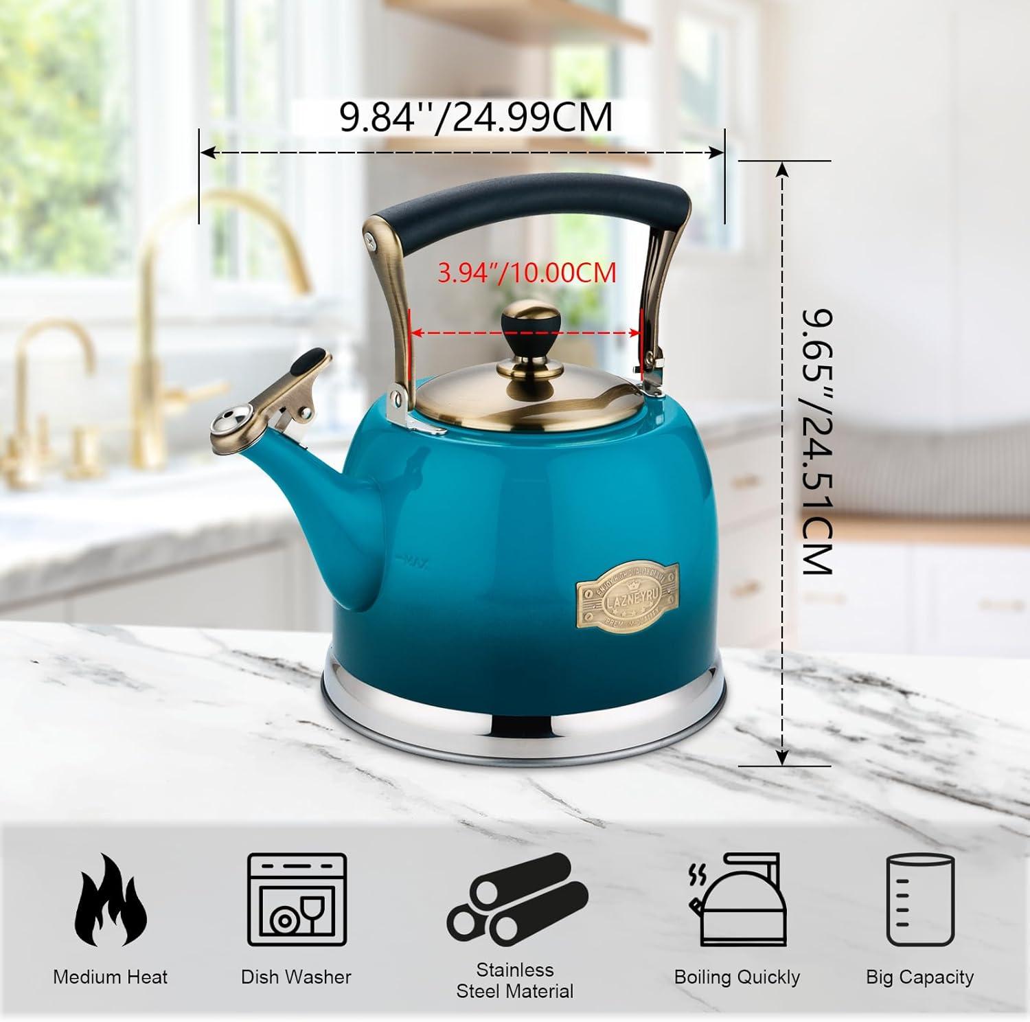 3-Quart Teal Stainless Steel Whistling Tea Kettle