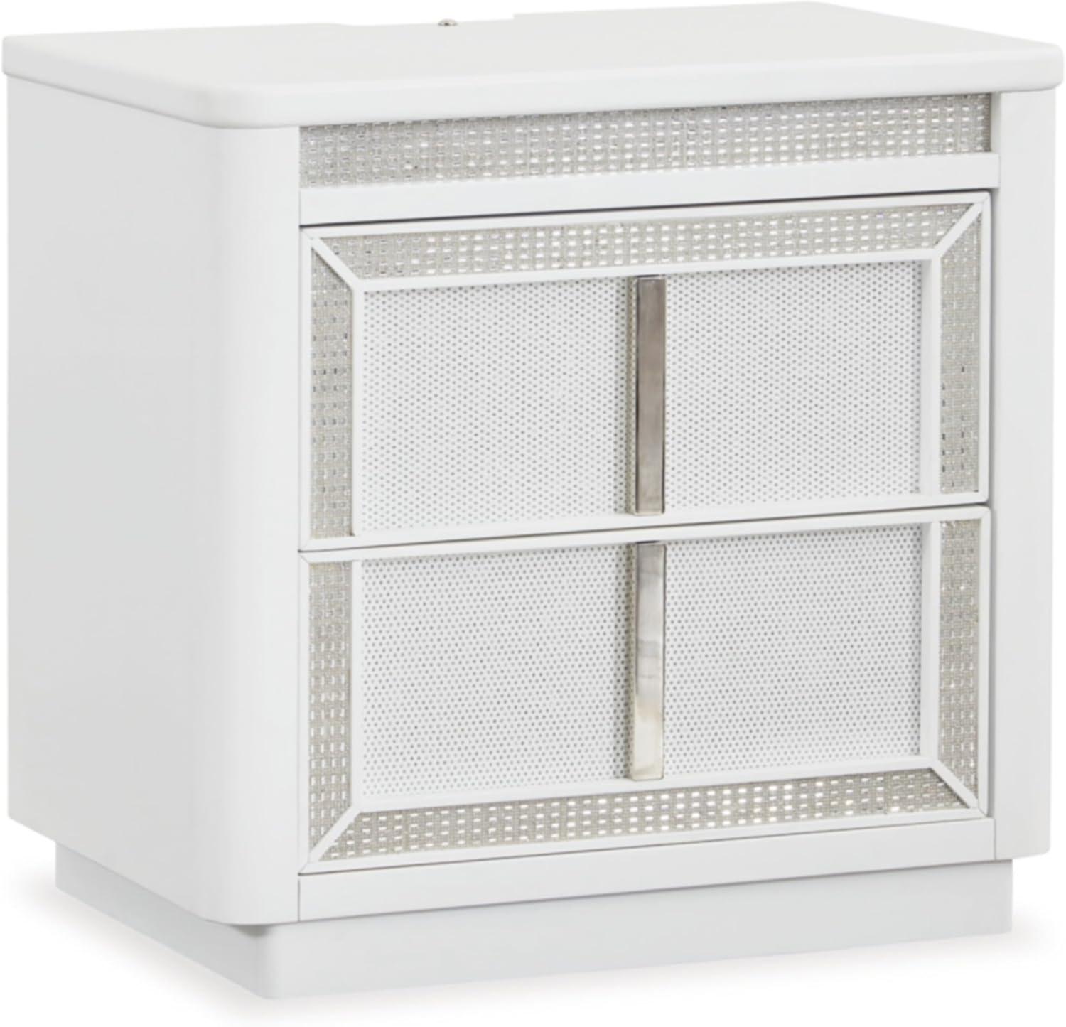 White 2-Drawer Nightstand with LED Lighting and USB Ports